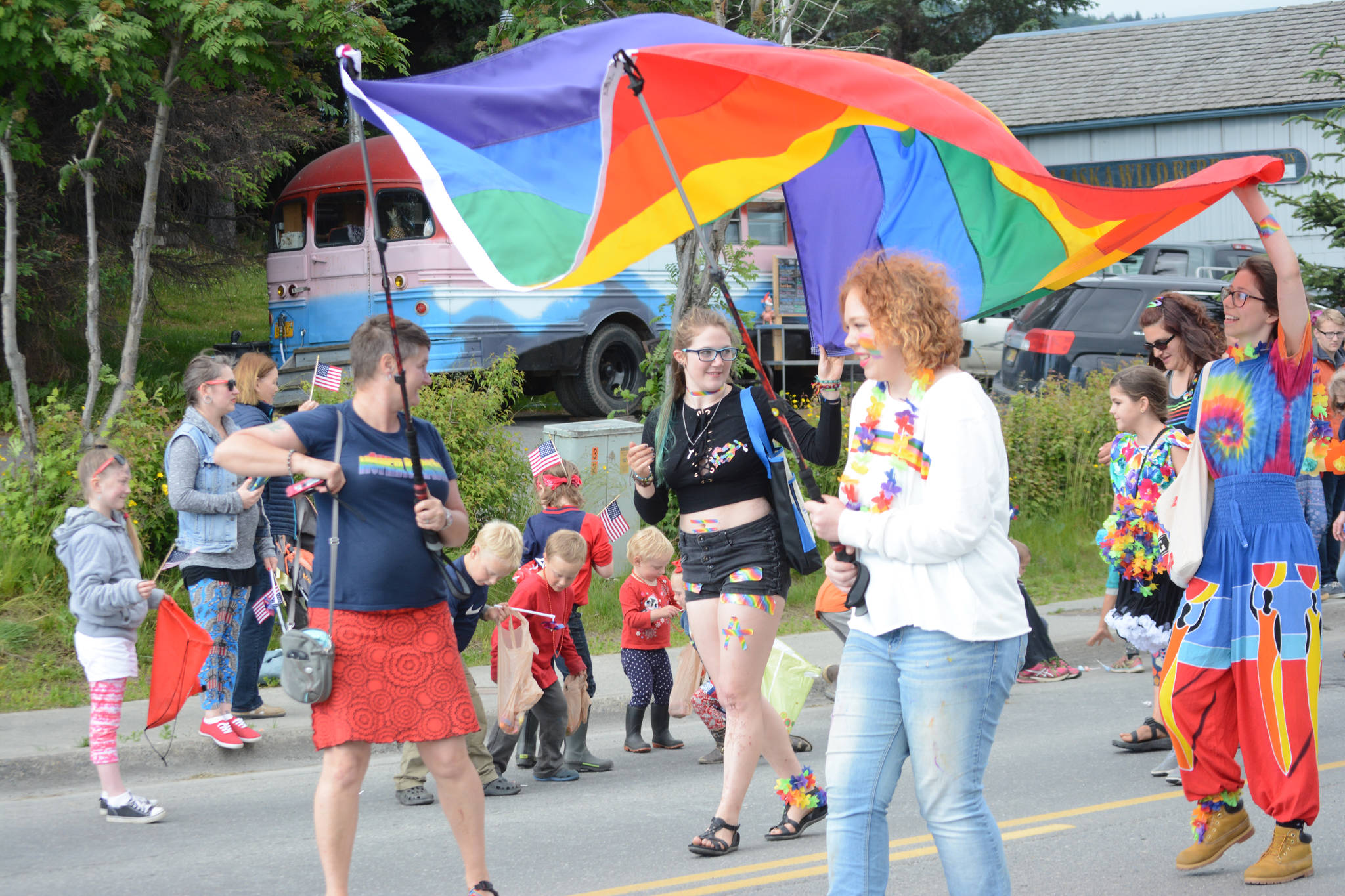 The Homer Pride group marches in the 2017 Fourth of July parade. (Photo by Michael Armstrong/Homer News)