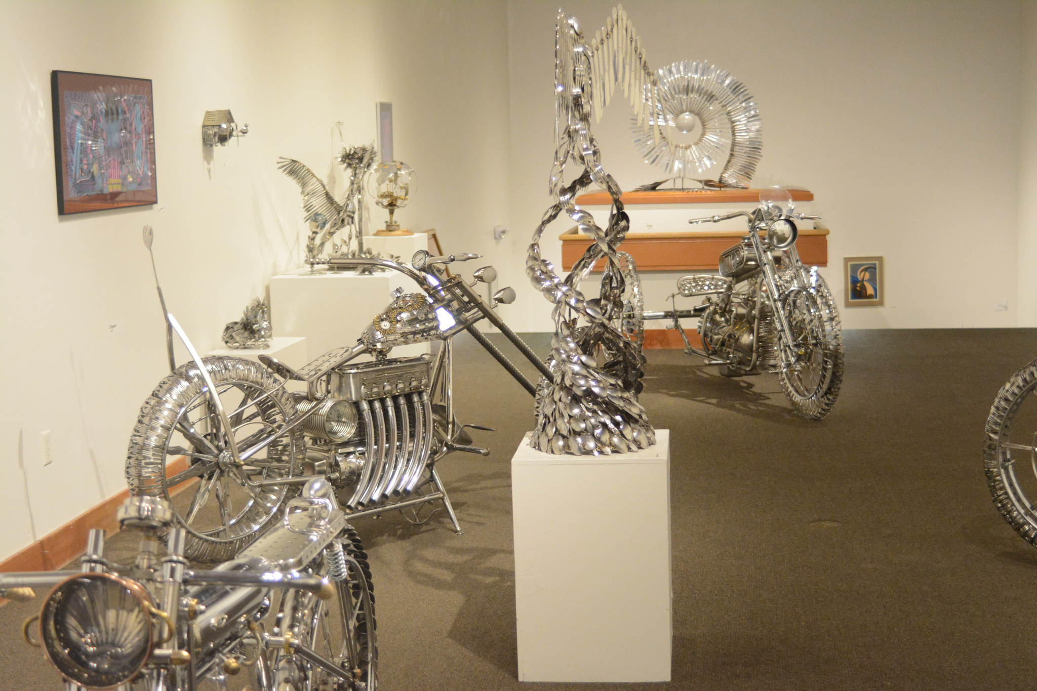 Several of Don Henry’s art bikes.