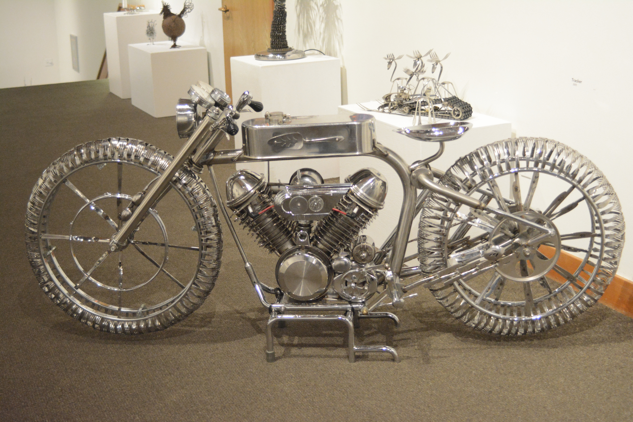 Photo by Michael Armstrong, Homer News  Don Henry’s Tracker and four other motorcycle sculptures he created from all kinds of found objects are now on display at the Pratt Museum.