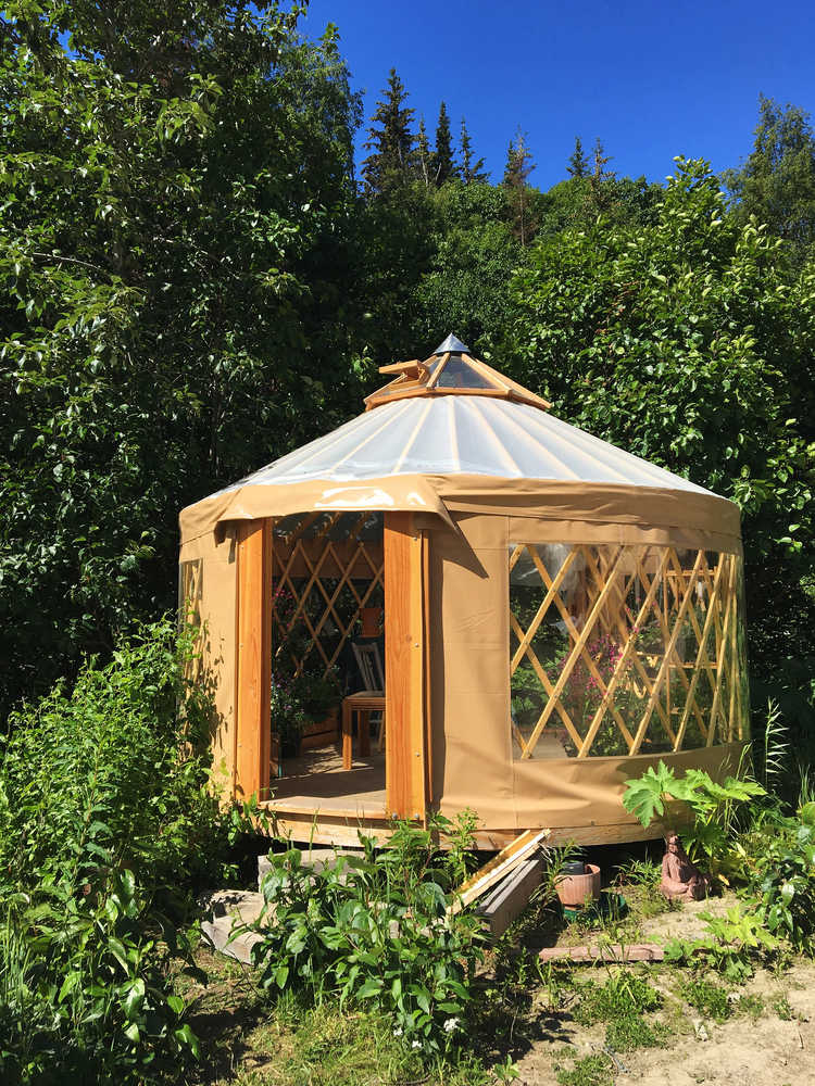 One of Nomad Shelter's yurt greenhouses, which would be built without a floor for the high tunnel program.