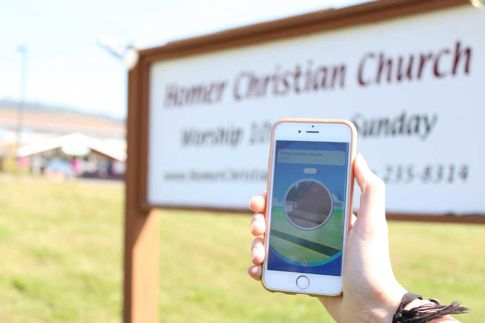 The Homer Christian Church sign is another Pokestop along Pioneer Avenue.