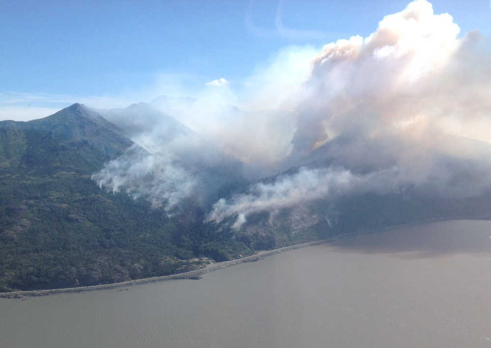 Smoke from the McHugh Creek fire streams into Turnagain Arm and to the south on Tuesday morning.