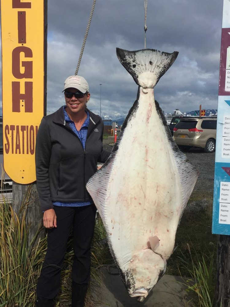 Kim McCallum of San Antonio, Texas, caught a 149.9-pound halibut on July 26, however the fish falls short of the current lead derby weight.