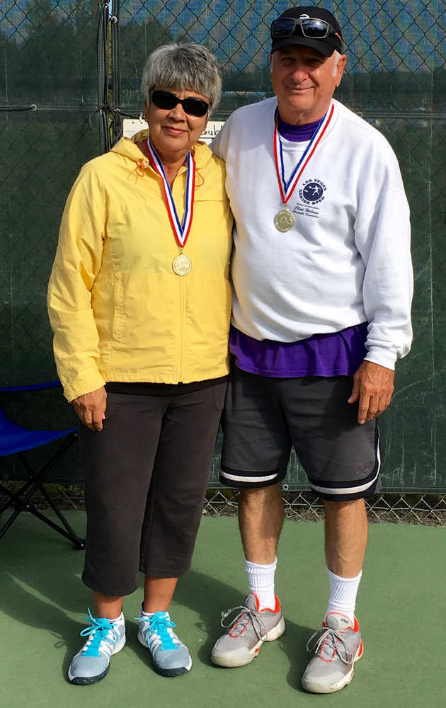 Donna and Dan Holleman won gold in mixed doubles in pickleball in the age 65-69 category at the Alaska Senior Games in Fairbanks Aug. 16-18. Donna also won silver in women's doubles age 65-69 category with Dru Renschler. Dan won gold in men's doubles age 55-59 category and gold in men's singles in the age 75-79 category.