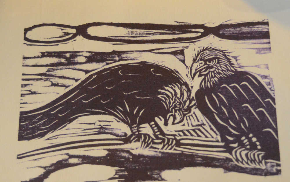 One of the wood-block prints made by Claudio Orso-Giacone during his residency at Bunnell Street Arts Center.