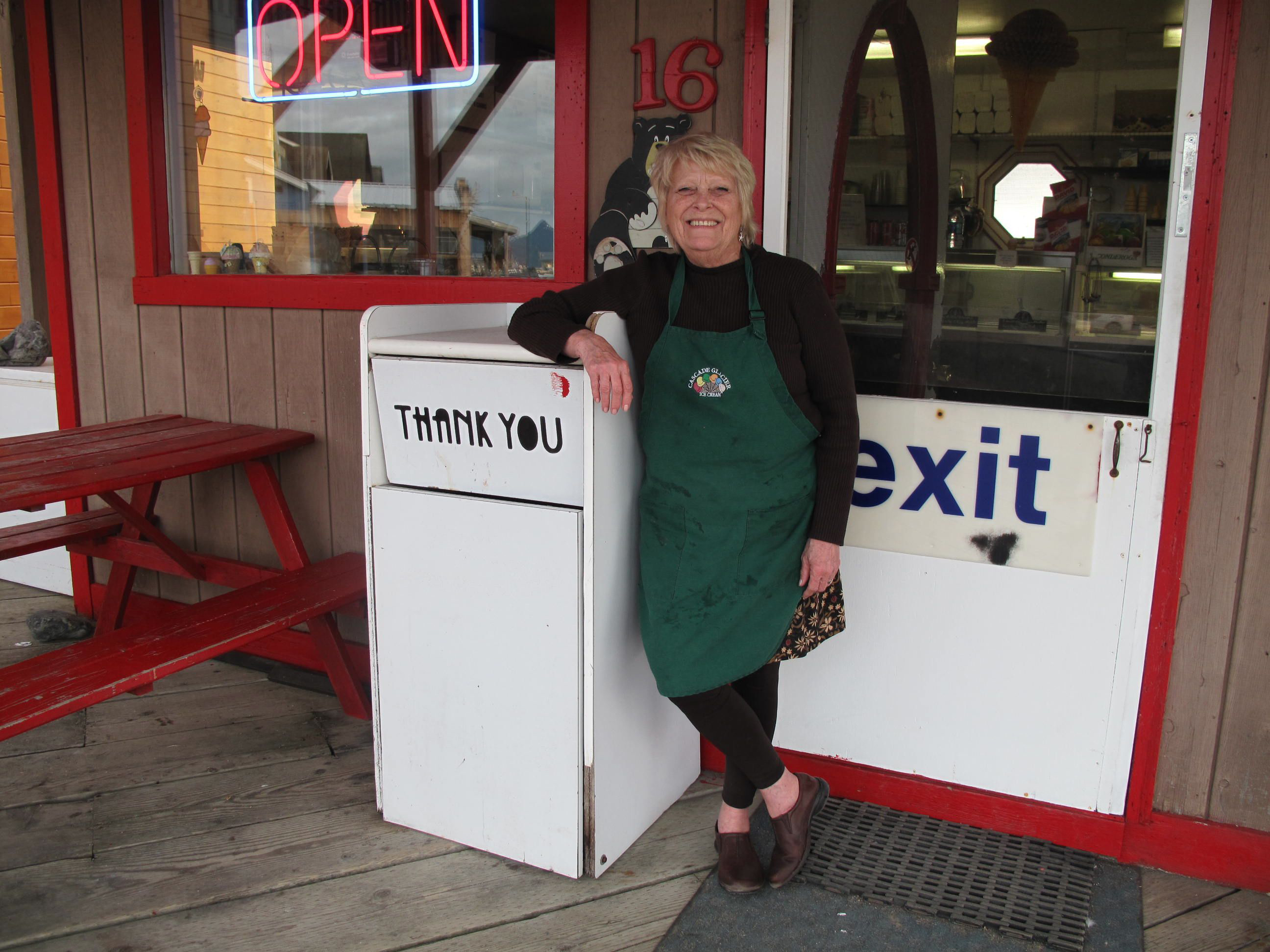 Frosty Bear Owner Jackie Dentz takes a break from the ice cream parlor on the Homer Spit. Dentz has owned the business with her husband, Willie, for the past 16 years.-Photo by Miranda Weiss