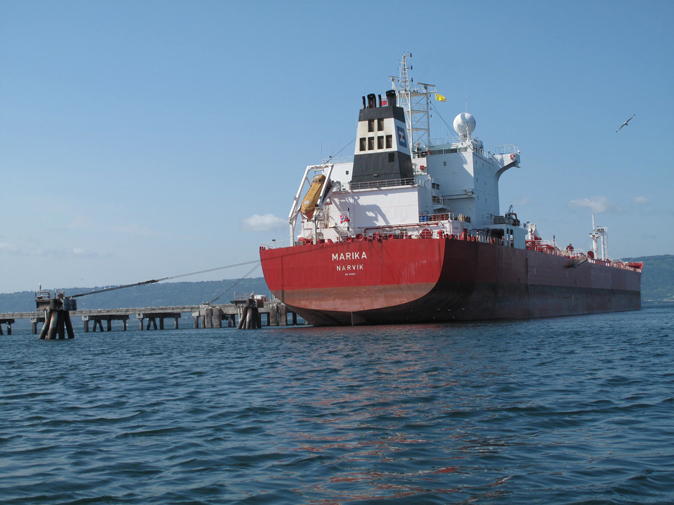 The 750-foot M/V Marika sits at Homer’s Deep Water Dock. The Marika is a refueling tanker.-Photo by Miranda Weiss