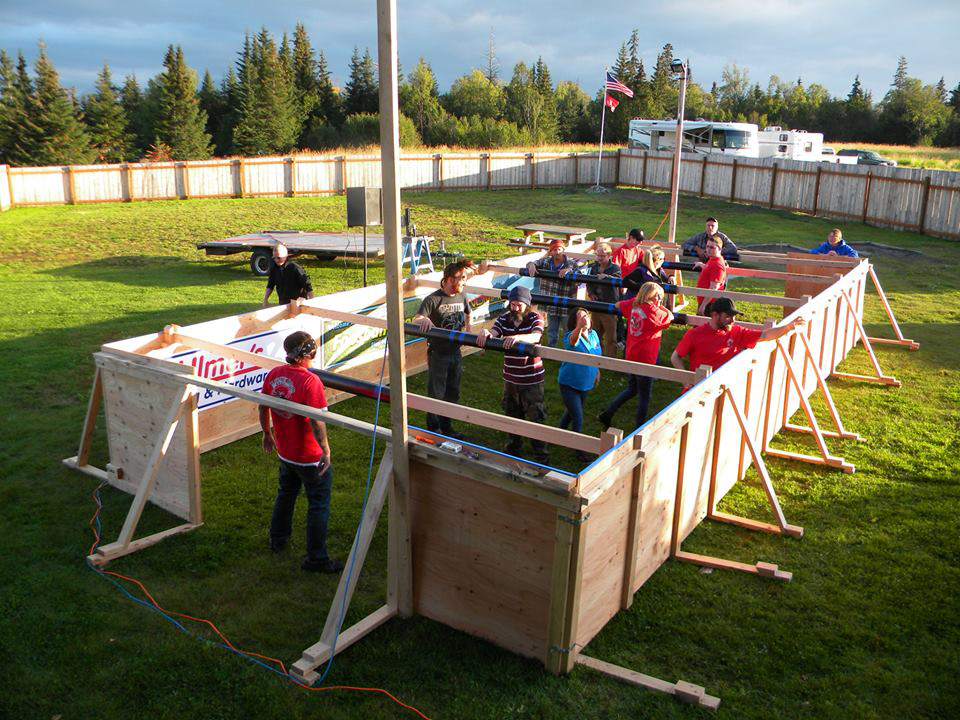 Players line up for the first Human Foosball Tournement last year.