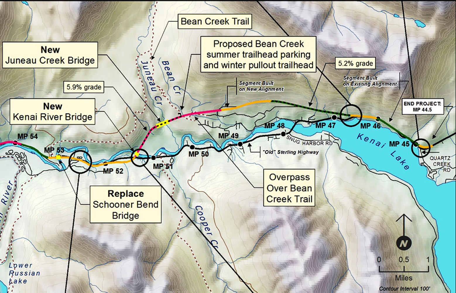 This map from an Alaska Department of Transportation website shows the preferred route of the 5.5-mile Cooper Landing bypass.