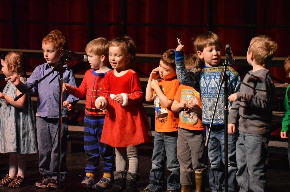 Paul Banks Elementary preschoolers sing Christmas carols for a packed audience at Homer High’s Mariner Theatre on Thursday, Dec. 10.-Photo by Annie Rosenthal, Homer News
