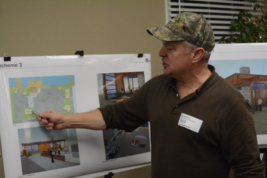 Bob Shavelson of Cook Inletkeeper talks about the Boat House plan at an open house Jan. 13 at Land’s End Resort. Cook Inletkeeper is one of the sponsors of the project.-Photo by Michael Armstrong, Homer News