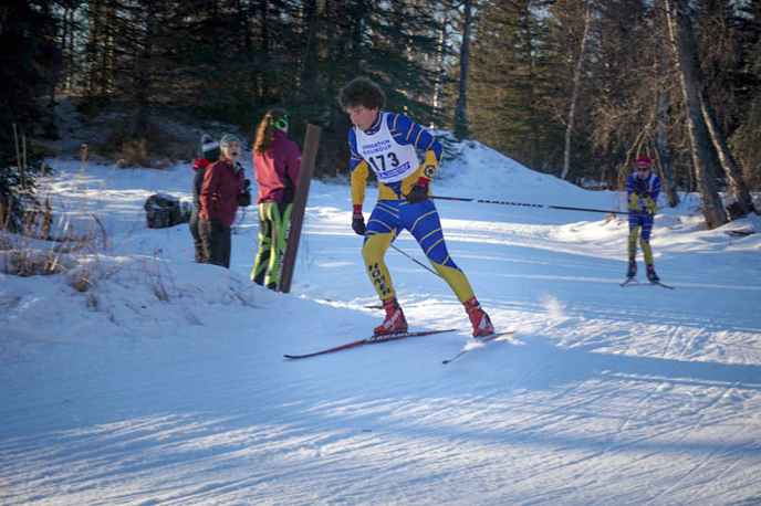 Mariner skier Hoxie Parks races in Wasilla’s Rally in the Valley at Government Peak last weekend.-Photo courtesy Ben Kettle