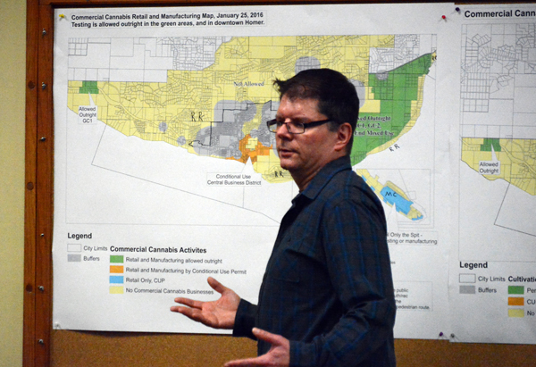 City Planner Rick Abboud discusses proposed zoning regulations for cannabis activities in Homer at the Committee of the Whole meeting for the Homer City Council on Monday.-Photo by Michael Armstrong, Homer News