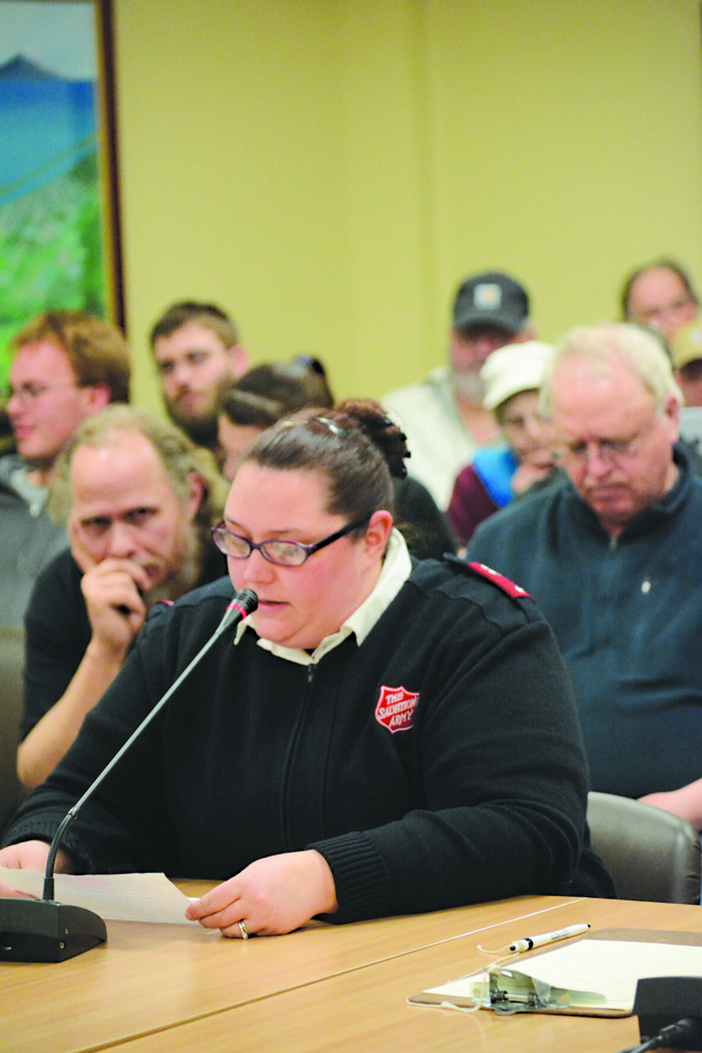 Christin Funkhauser speaks in favor of a ban on commercial cannabis in the city of Homer at the Homer City Council meeting on Monday.-Photo by Michael Armstrong, Homer News
