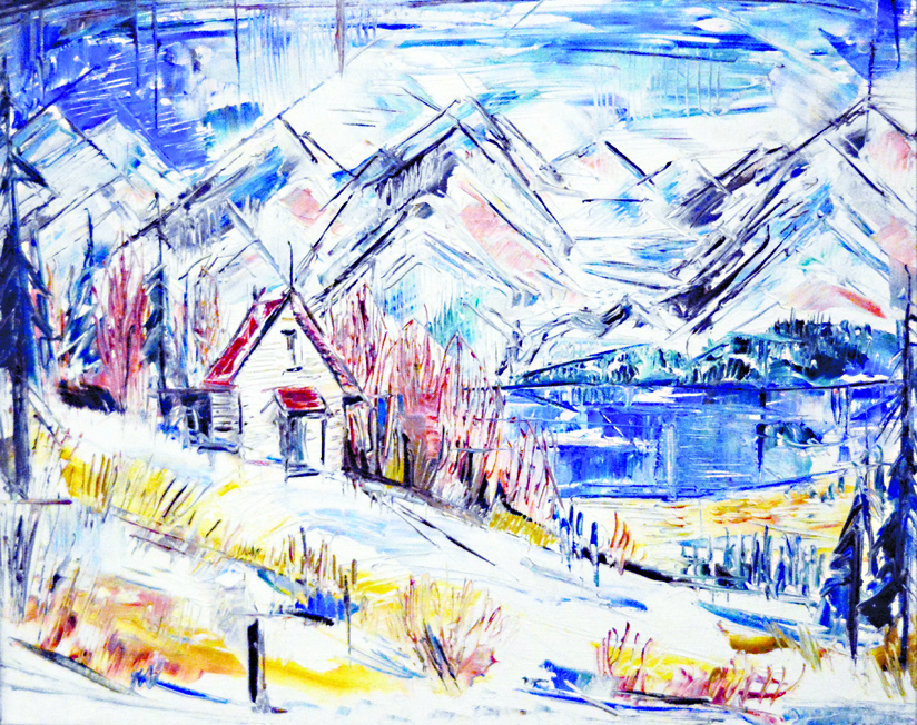 R.W. Tyler’s 1957 painting, “Grewingk Glacier and Cabin,” inspired him to try painting again with a palette knife.