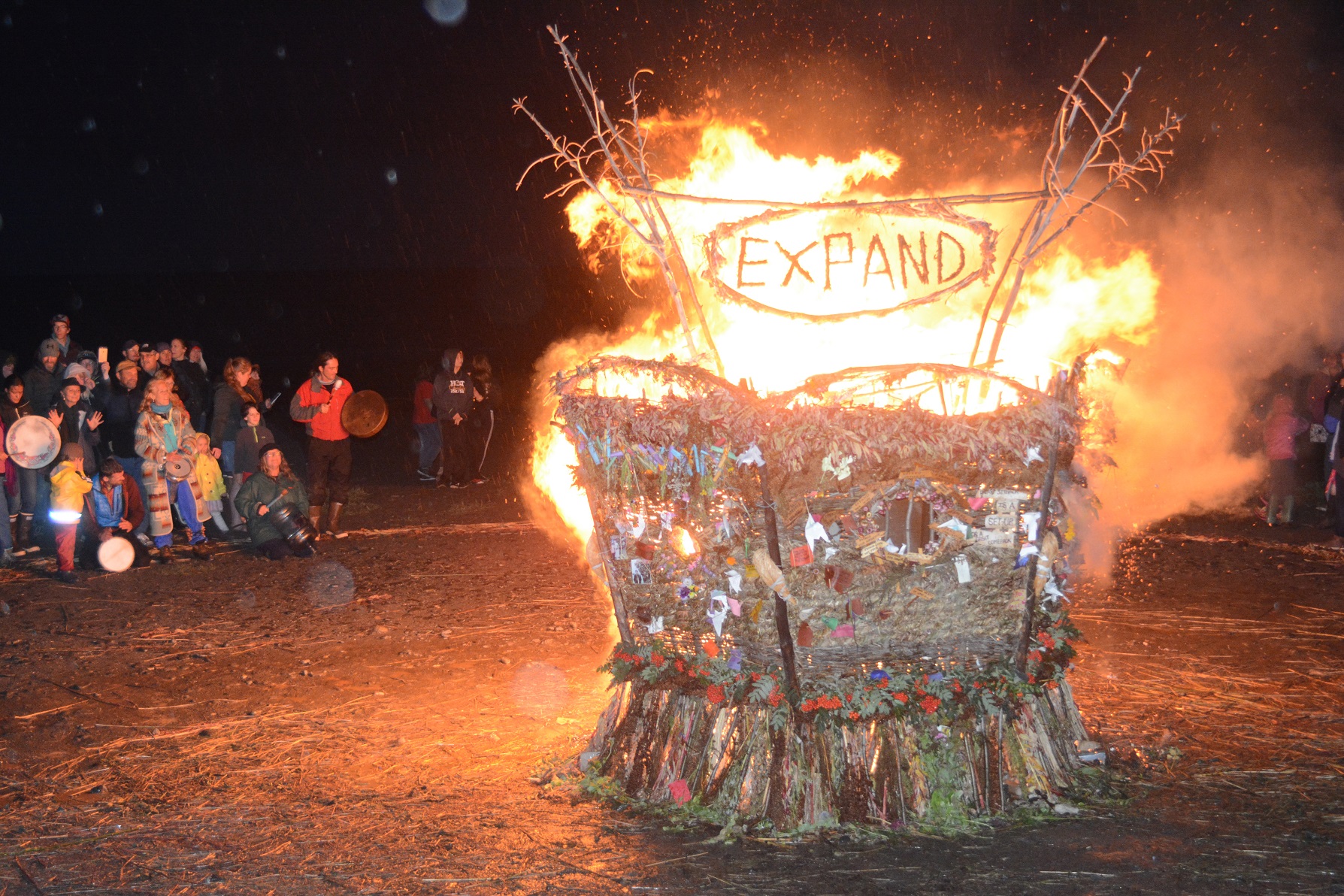 Flames consume this year's Burning Basket, Expand, on Sunday night at Mariner Park on the Spit.