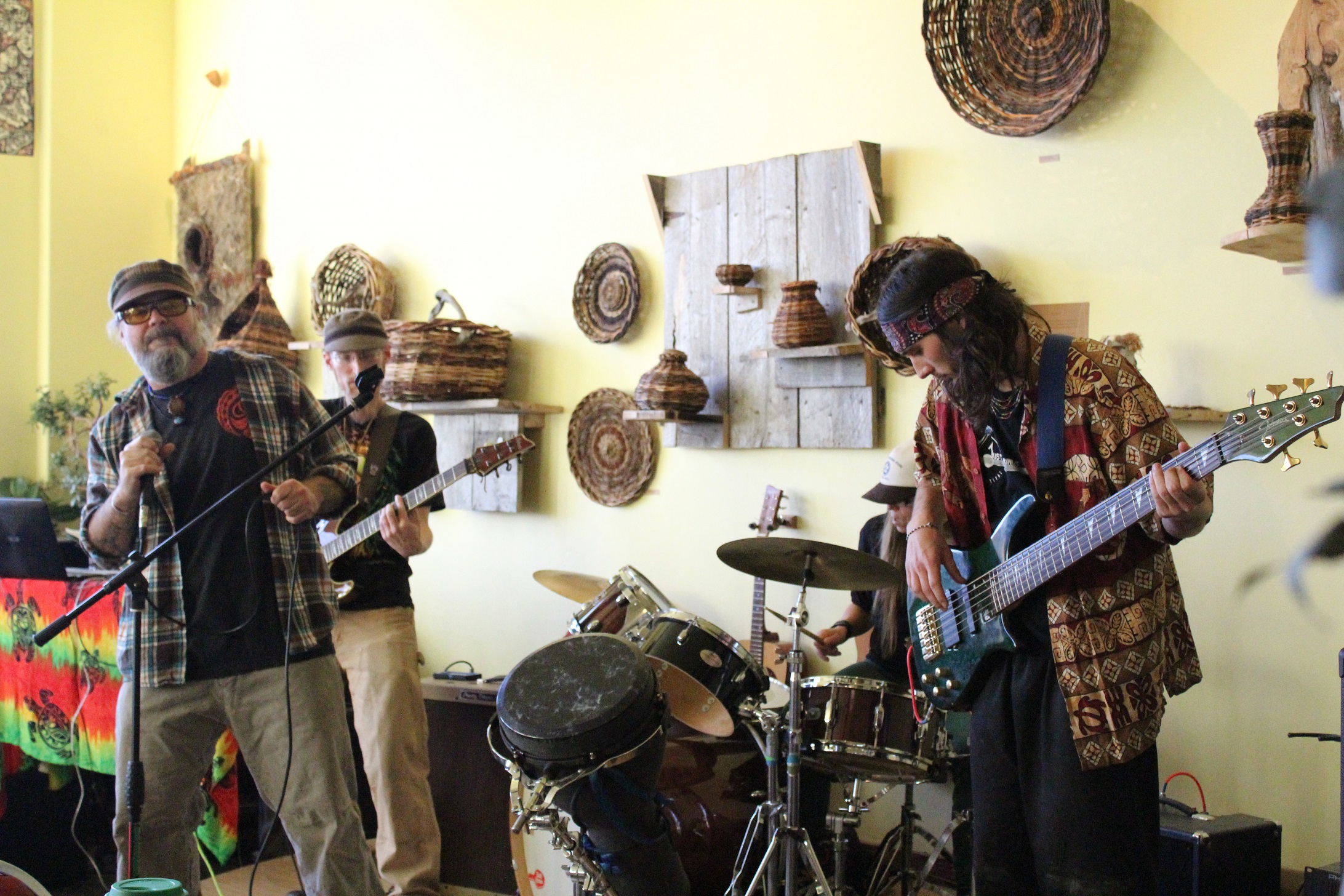 Local band Uplift plays at the event to support protestors at Standing Rock on Nov. 5 at K Bay Caffe. Homer native Lucas Wilcox worked in the protest camps in North Dakota providing food for protestors of the heavily contested oil pipeline. Wilcox hopes to raise money to bring back tents for shelter as the protest continues into the winter.-Photo by Anna Frost, Homer News