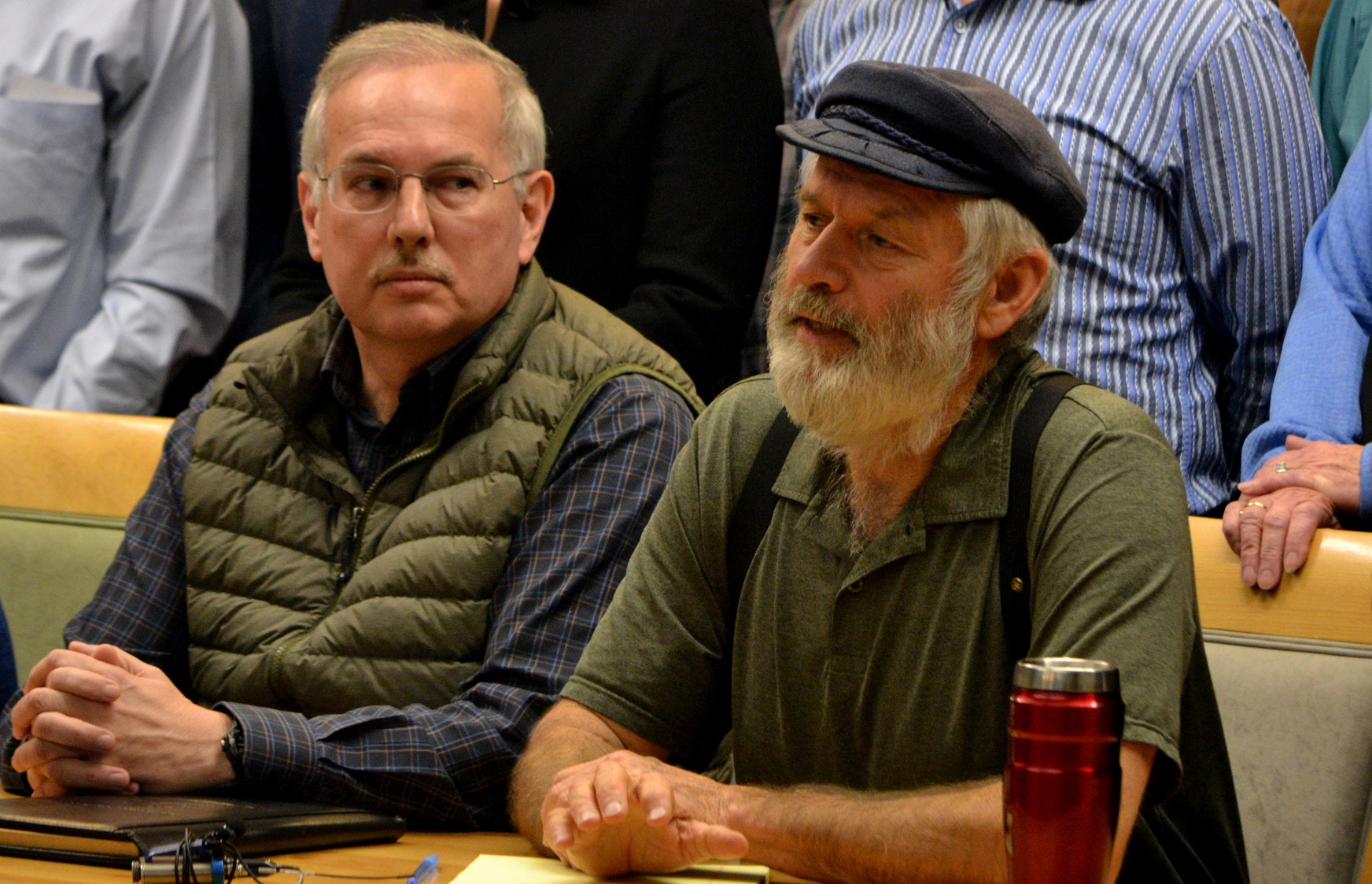 Rep. Paul Seaton, R-Homer, right, sits next to Speaker of the House Bryce Edgmon, D-Dillingham, at a meeting Nov. 9 announcing the new bipartisan House Majority Caucus.-Photo by Mike Mason
