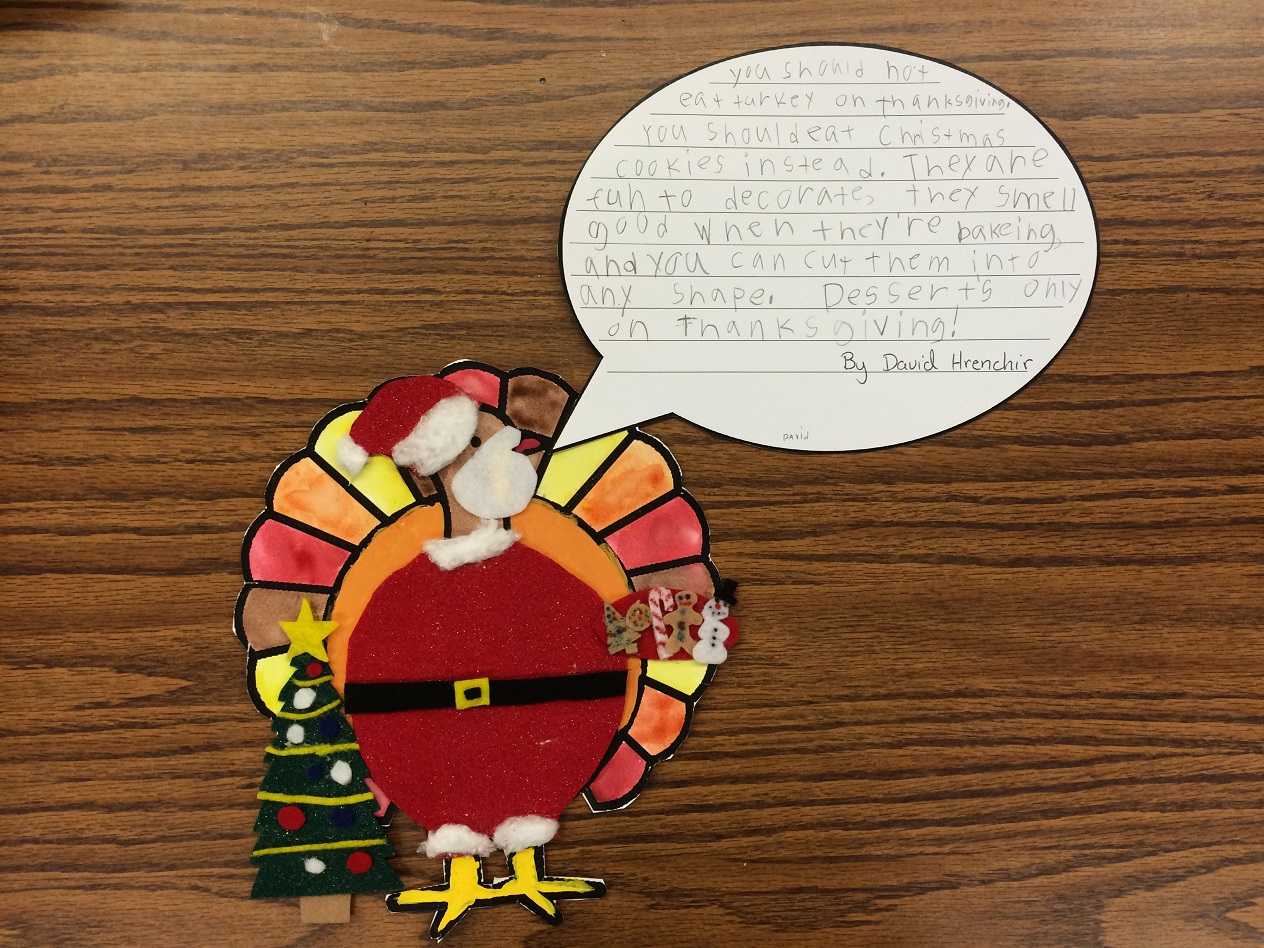 David Hrenchir dressed his turkey up like santa, complete with a tree, and suggests people eat Christmas cookies instead of turkeys because they are fun to decorate, smell good when they are baking and can be cut into any shape.