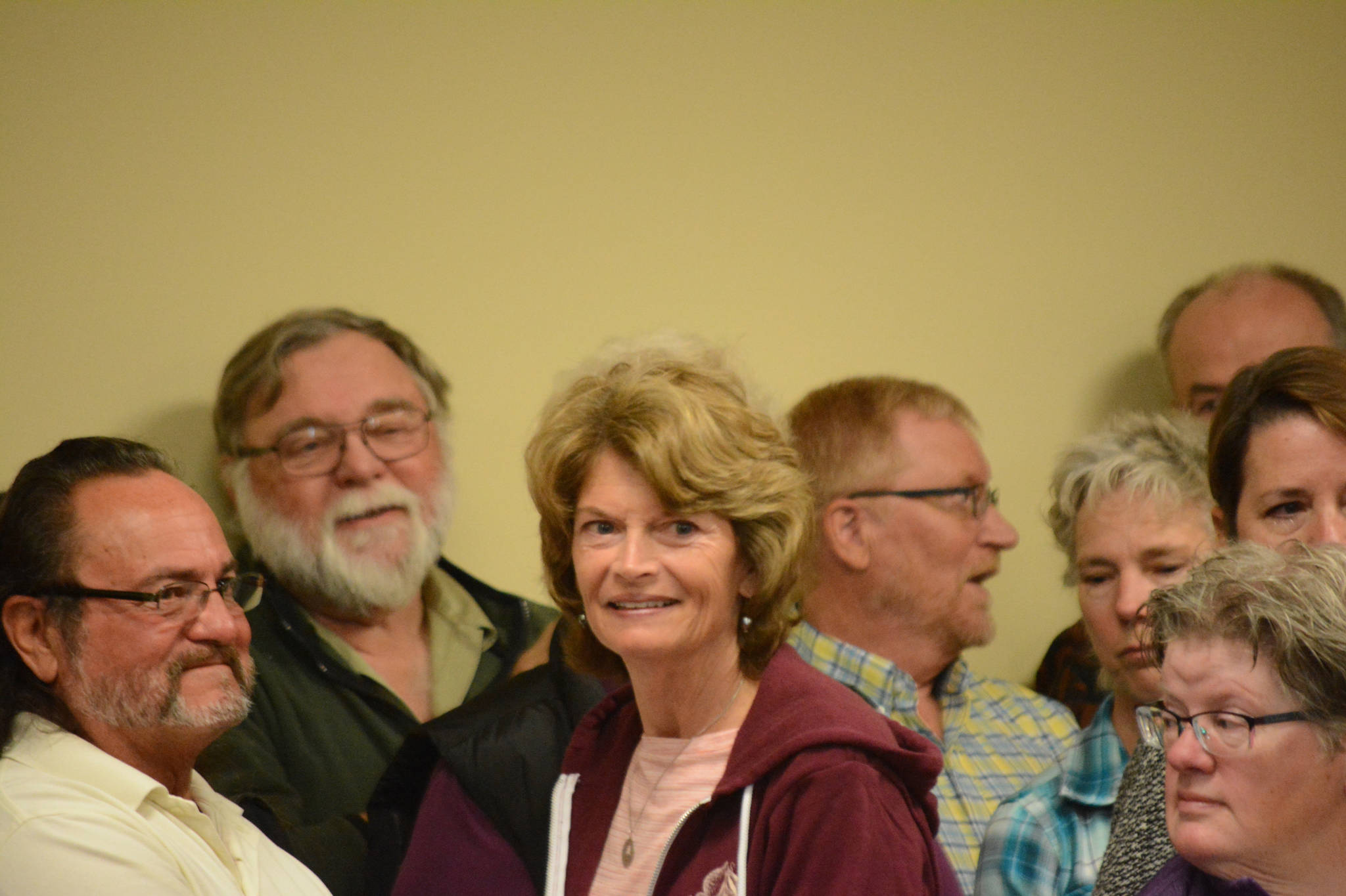 Sen. Lisa Murkowski, R-Alaska, arrives at a town hall meeting on health care Friday, July 7, 2017, at Homer City Hall. About 150 people packed the Cowles Council Chambers to share their concerns about health care.