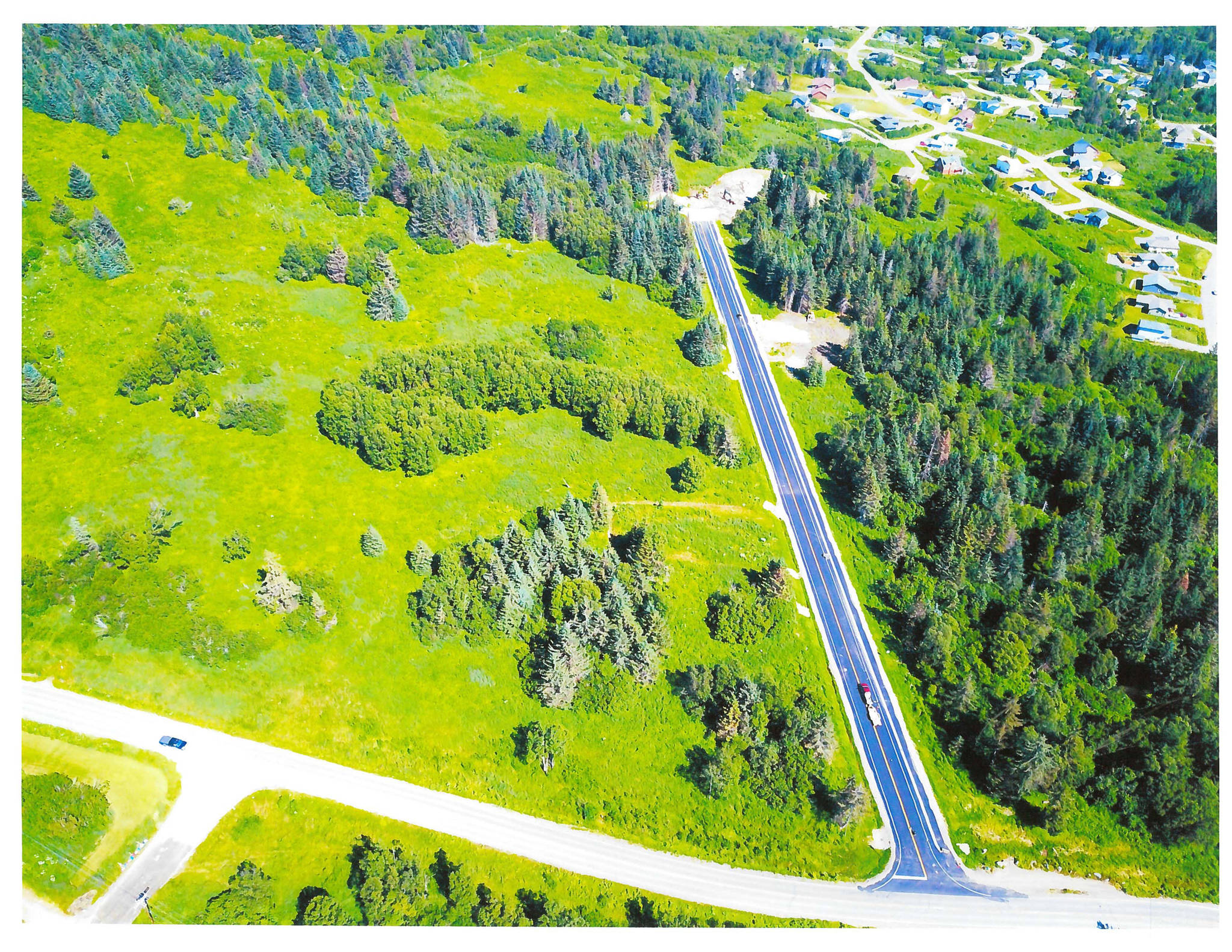 A drone aerial image shows the new Eric Lane in relation to West Hill Road. (Photo courtesy City of Homer)