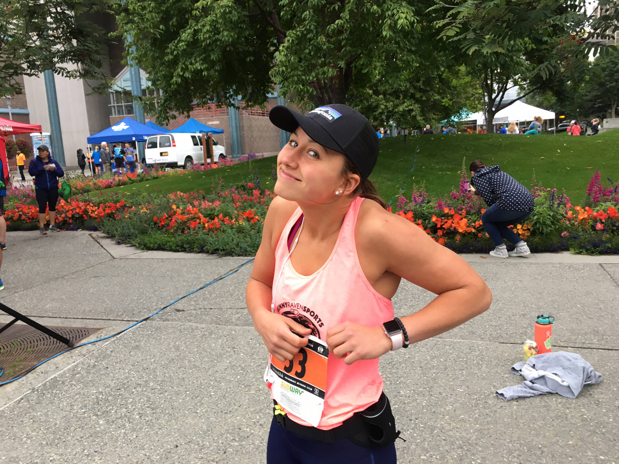 Lauren Kuhns at the Humpy’s Marathon Sunday, Aug. 20, 2017 in Anchorage, Alaska. She won the race — and her first marathon — with a time of 3 hours, 17 minutes and 37 seconds. (Photo provided)