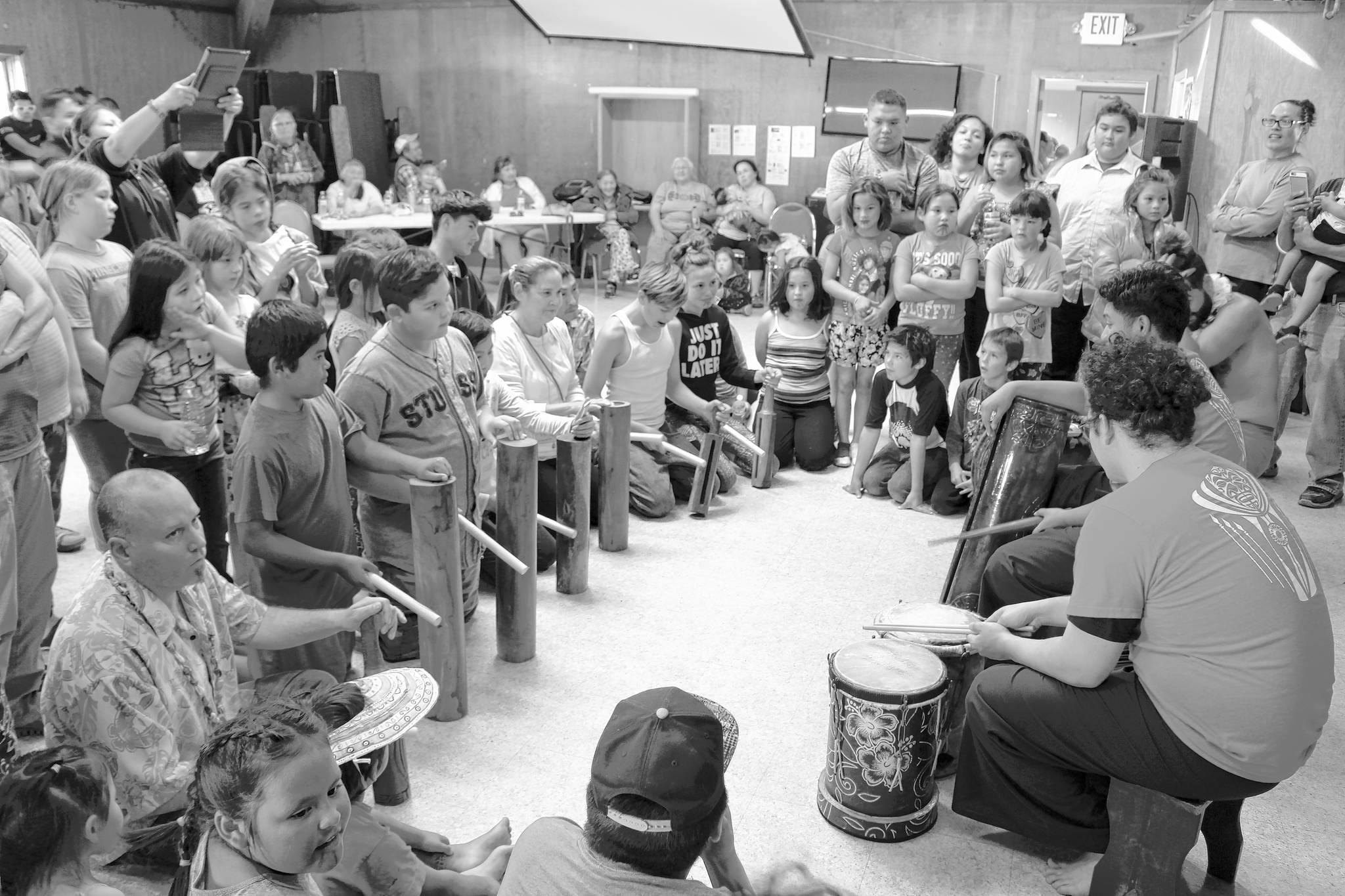A Tahitian drumming workshop in Nanwalek was standing room only (Photo provided)