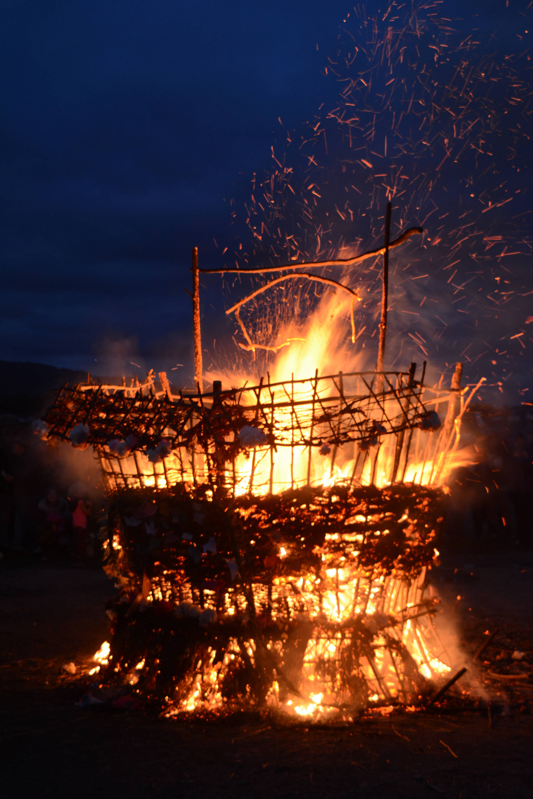 Shine, the 2017 Burning Basket, burns on Sunday, Sept. 10, 2017 at Mariner Park on the Homer Spit. (Photo by Michael Armstrong, Homer News)