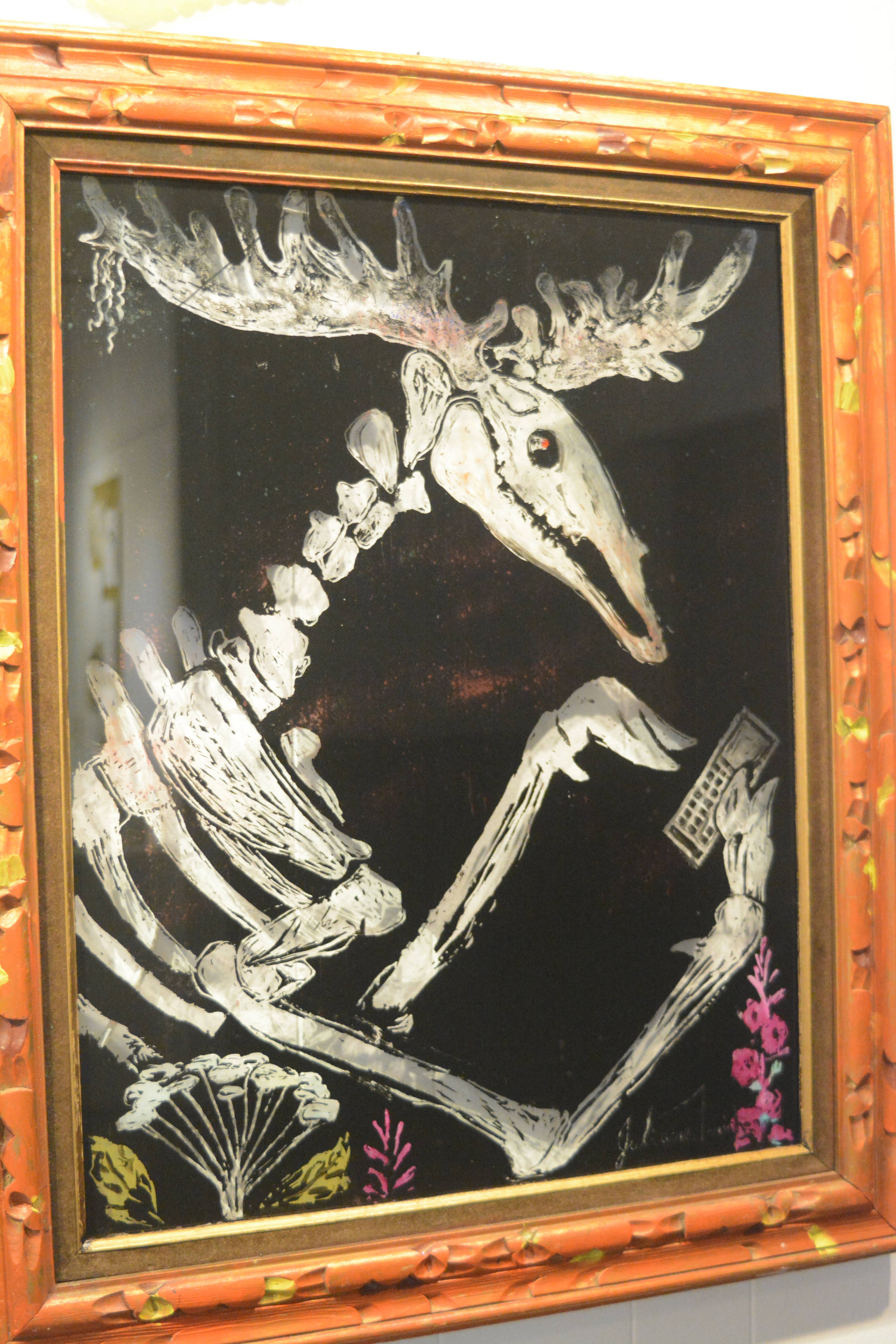 Julianne Tomich’s “De la morte Moose,” or “Day of the Dead Moose.” (Photo by Michael Armstrong, Homer News)