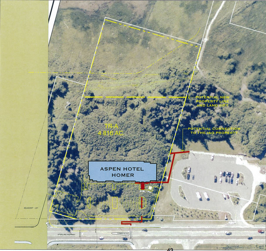 This image taken from a Homer Advisory Planning Commission meeting packet shows the proposed location of an Aspen Hotel in town, which the commission recently granted a conditional use permit. (Photo courtesy City of Homer)