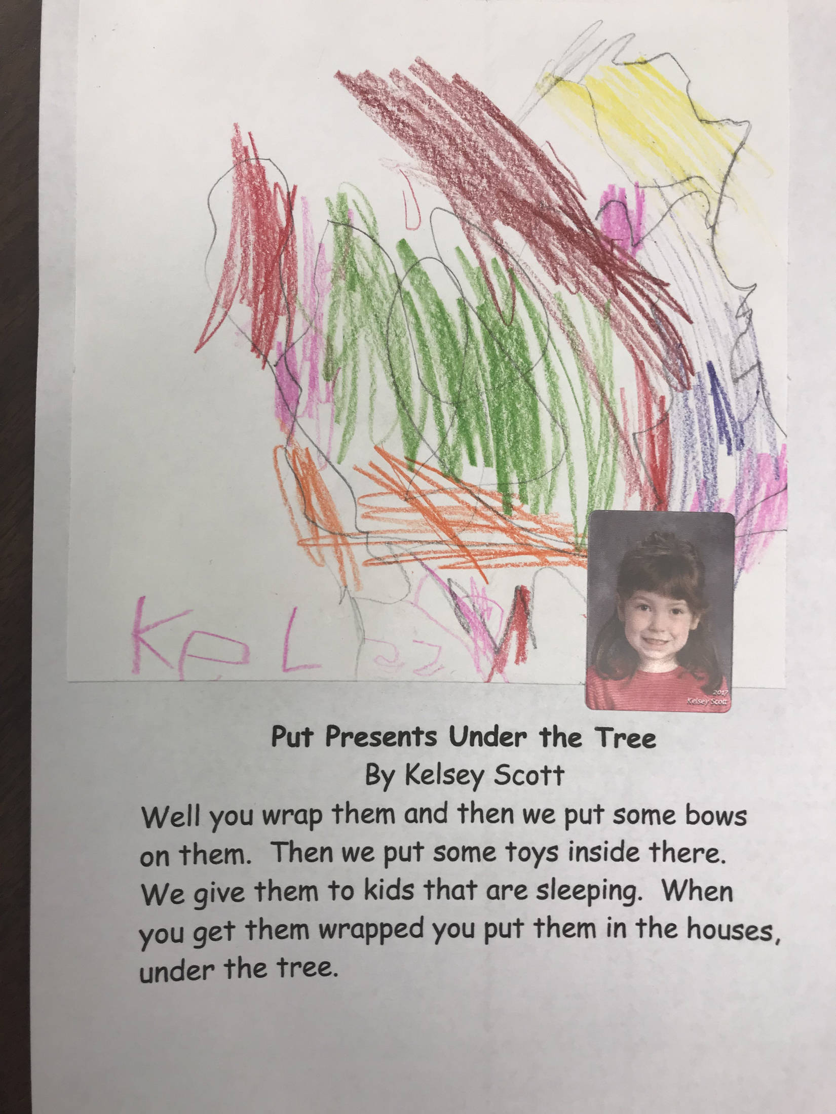 This holiday instruction made by Kelsey Scott is part of an 18-page “How to Get Ready for the Holidays” book created by the students of Jennifer Reinhart’s kindergarten class. (Photo courtesy Jennifer Reinhart)