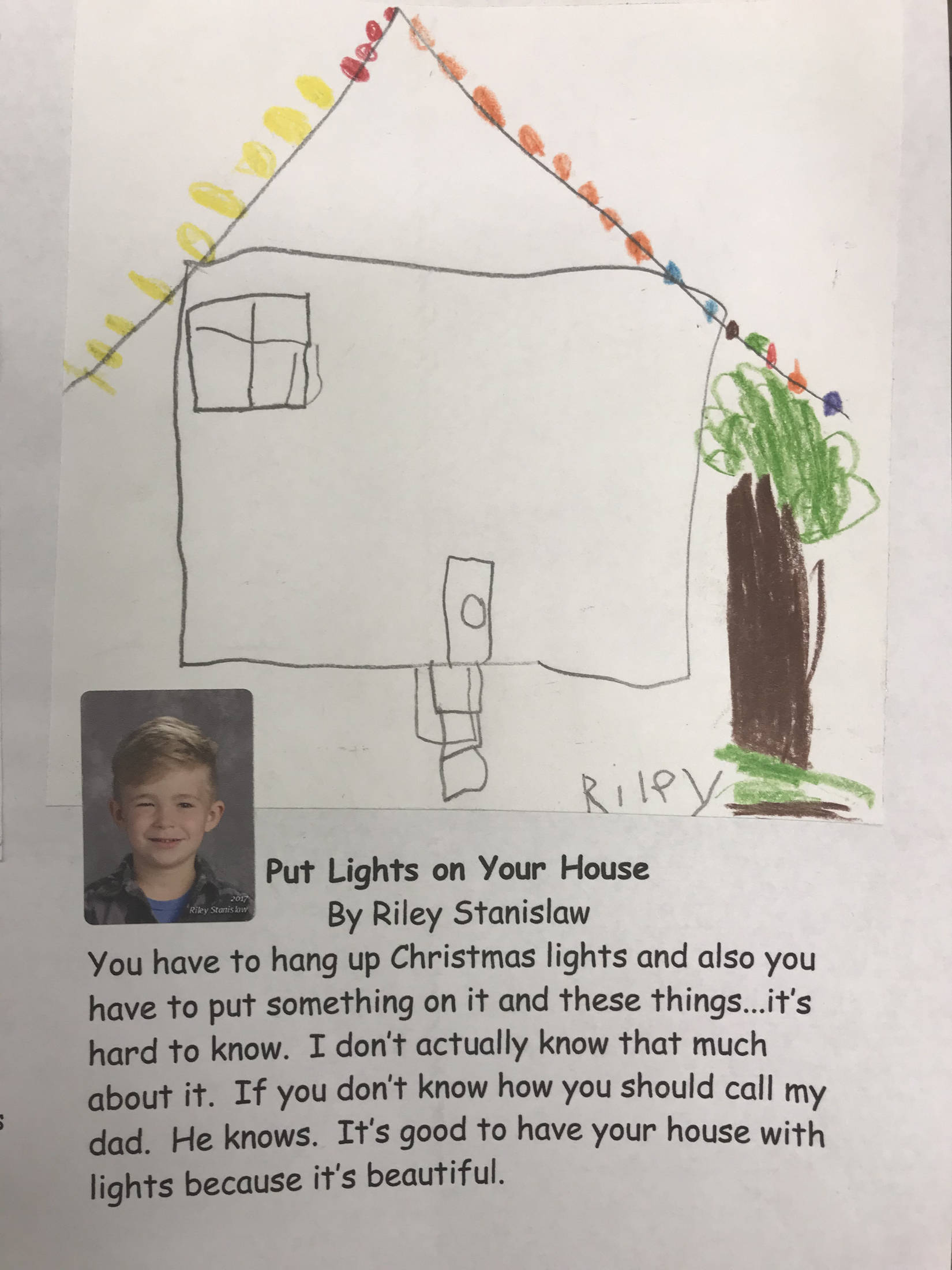 This holiday instruction made by Riley Stanislaw is part of an 18-page “How to Get Ready for the Holidays” book created by the students of Jennifer Reinhart’s kindergarten class. (Photo courtesy Jennifer Reinhart)