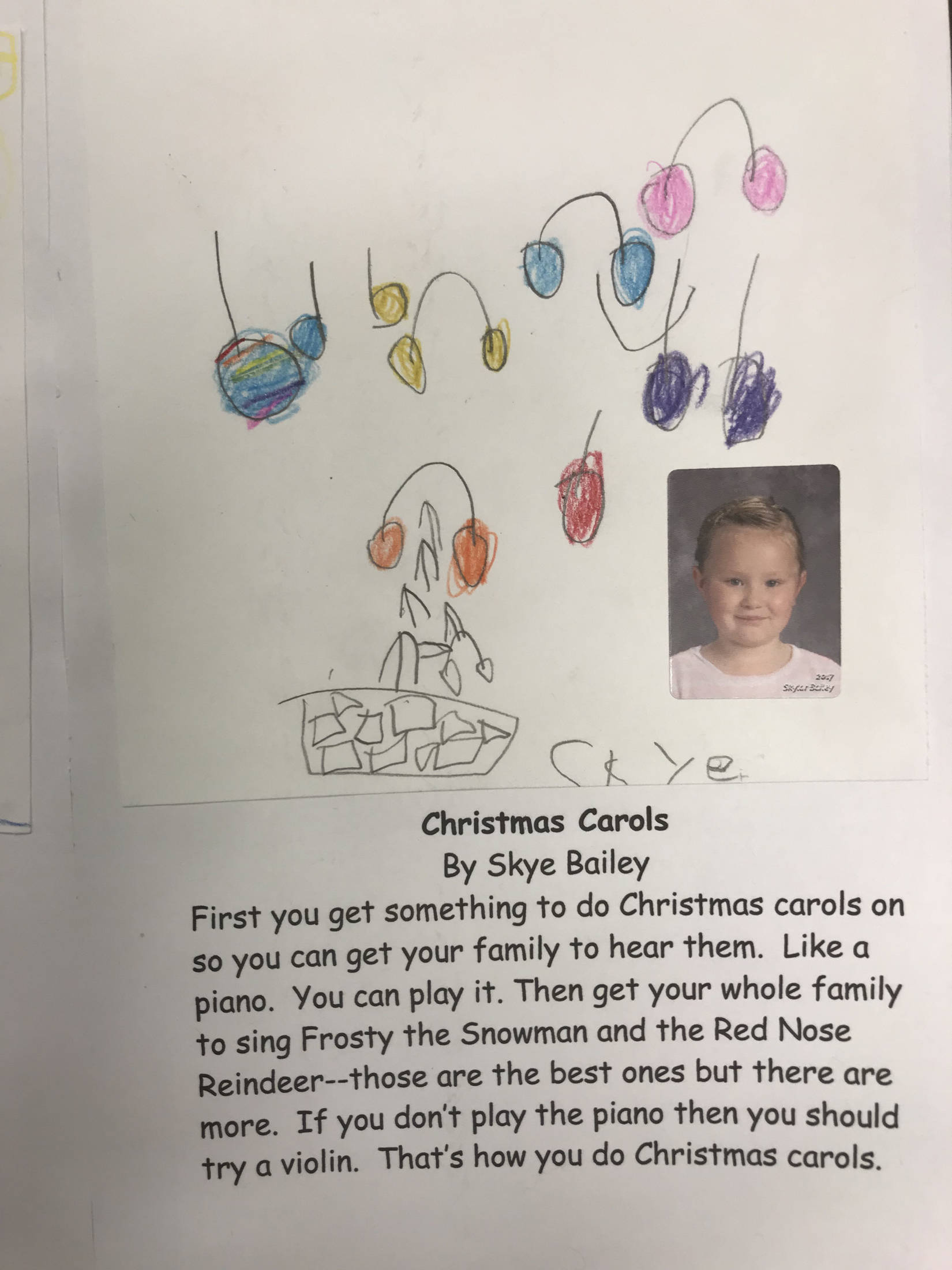 This holiday instruction made by Skye Bailey is part of an 18-page “How to Get Ready for the Holidays” book created by the students of Jennifer Reinhart’s kindergarten class. (Photo courtesy Jennifer Reinhart)