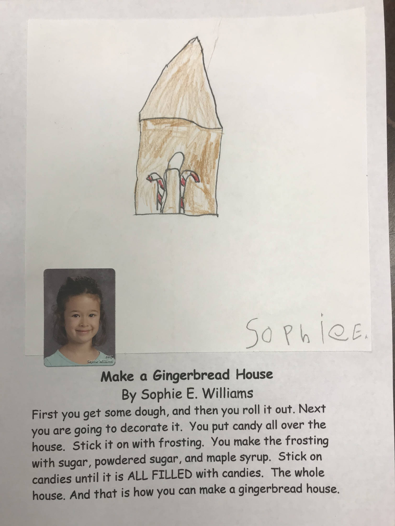This holiday instruction made by Sohpie Williams is part of an 18-page “How to Get Ready for the Holidays” book created by the students of Jennifer Reinhart’s kindergarten class. (Photo courtesy Jennifer Reinhart)