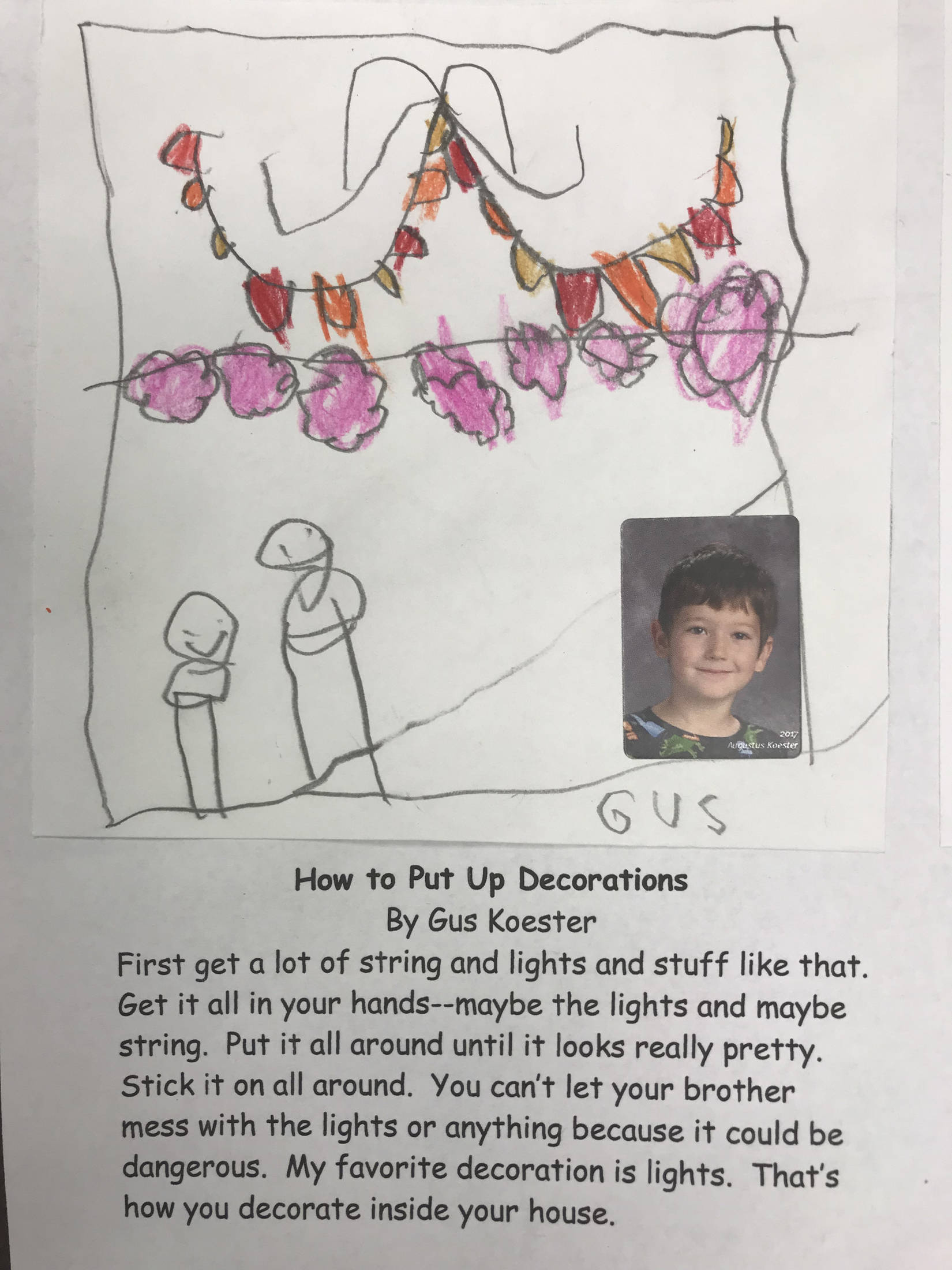 This holiday instruction made by Gus Koester is part of an 18-page “How to Get Ready for the Holidays” book created by the students of Jennifer Reinhart’s kindergarten class. (Photo courtesy Jennifer Reinhart)