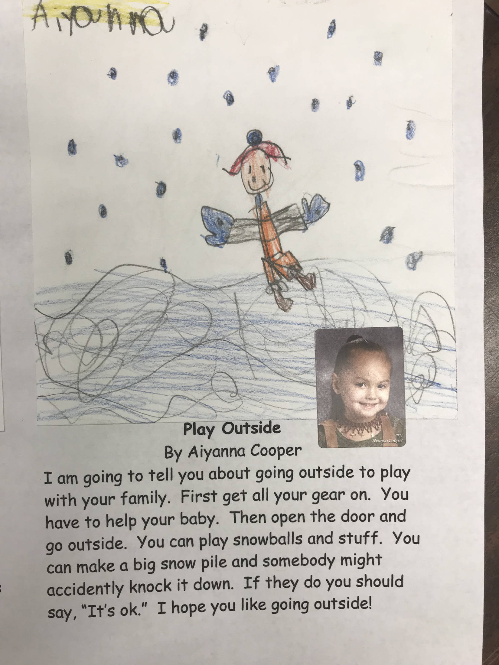 This holiday instruction made by Aiyanna Cooper is part of an 18-page “How to Get Ready for the Holidays” book created by the students of Jennifer Reinhart’s kindergarten class. (Photo courtesy Jennifer Reinhart)