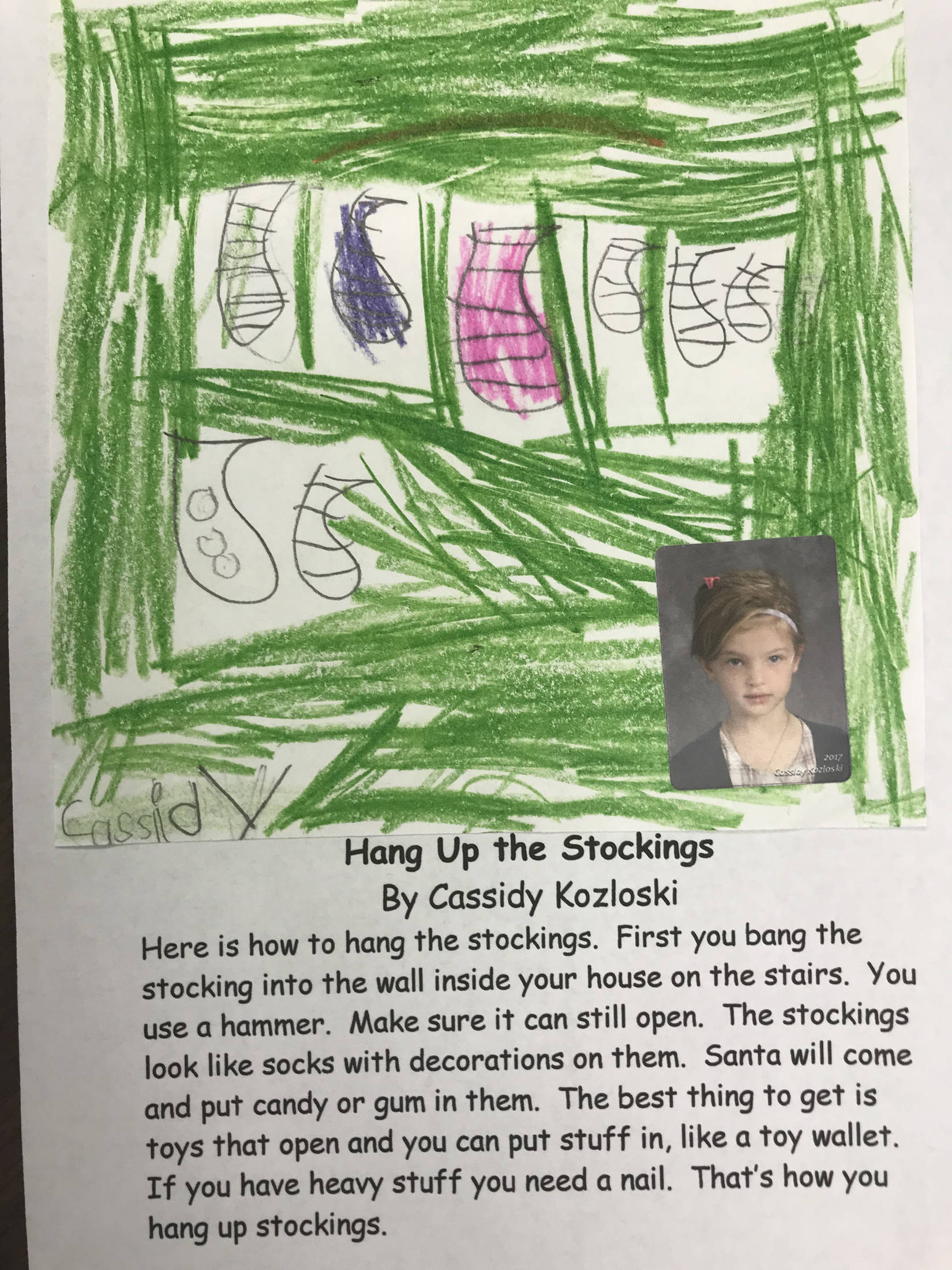 This holiday instruction made by Cassidy Kozloski is part of an 18-page “How to Get Ready for the Holidays” book created by the students of Jennifer Reinhart’s kindergarten class. (Photo courtesy Jennifer Reinhart)