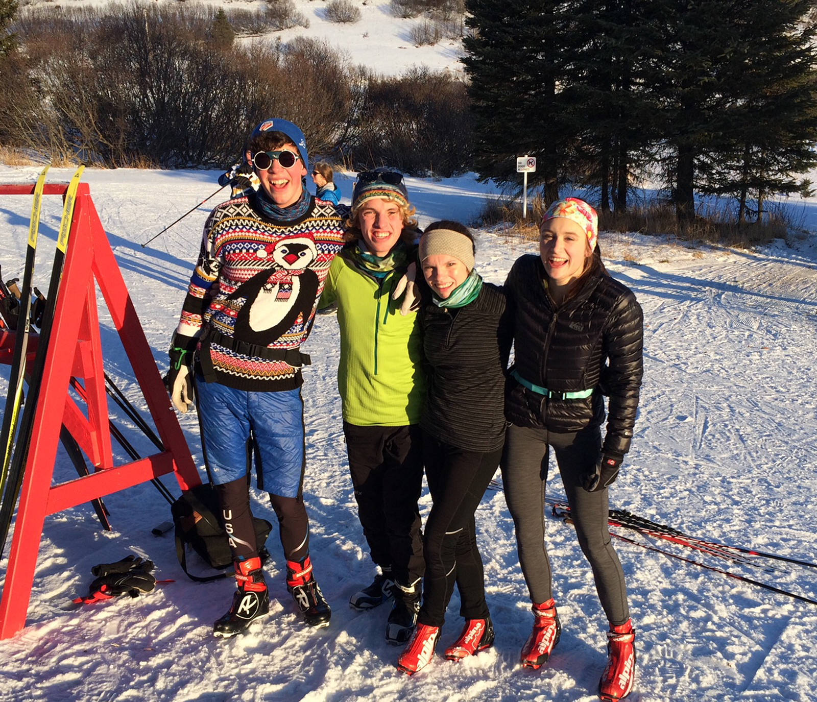 Members of the Homer High School Nordic ski team enjoy this year’s Ski Your Age event Dec. 26, 2017 at the Lookout Mountain ski trails near Homer, Alaska. (Photo courtesy Jana Davis)