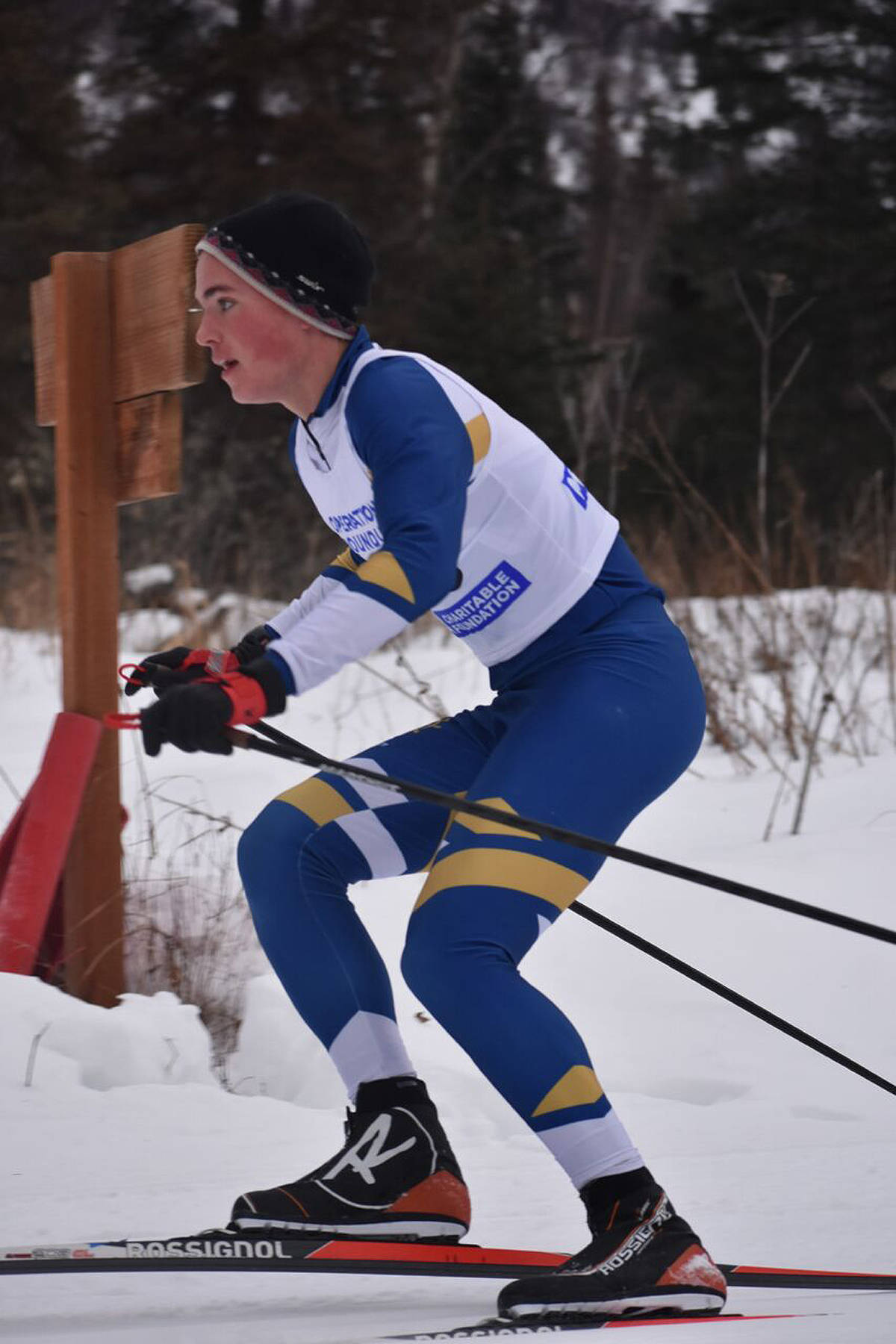 Homer’s Denver Waclawski skis during a two-day race over Jan. 12 and 13, 2018 at Government Peak in Hatcher Pass, Alaska. (Photo by Kate Baring)