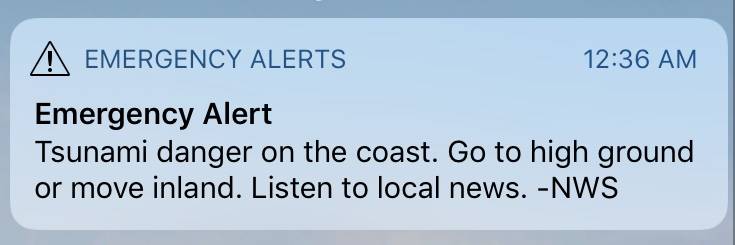 Juneau Empire screenshot Juneau and Homer residents received this alert in the wake of a 7.9-magnitude earthquake early Tuesday morning. Many GCI customers did not, as a result of the company still working to implement emergency alerts through a lengthy process.