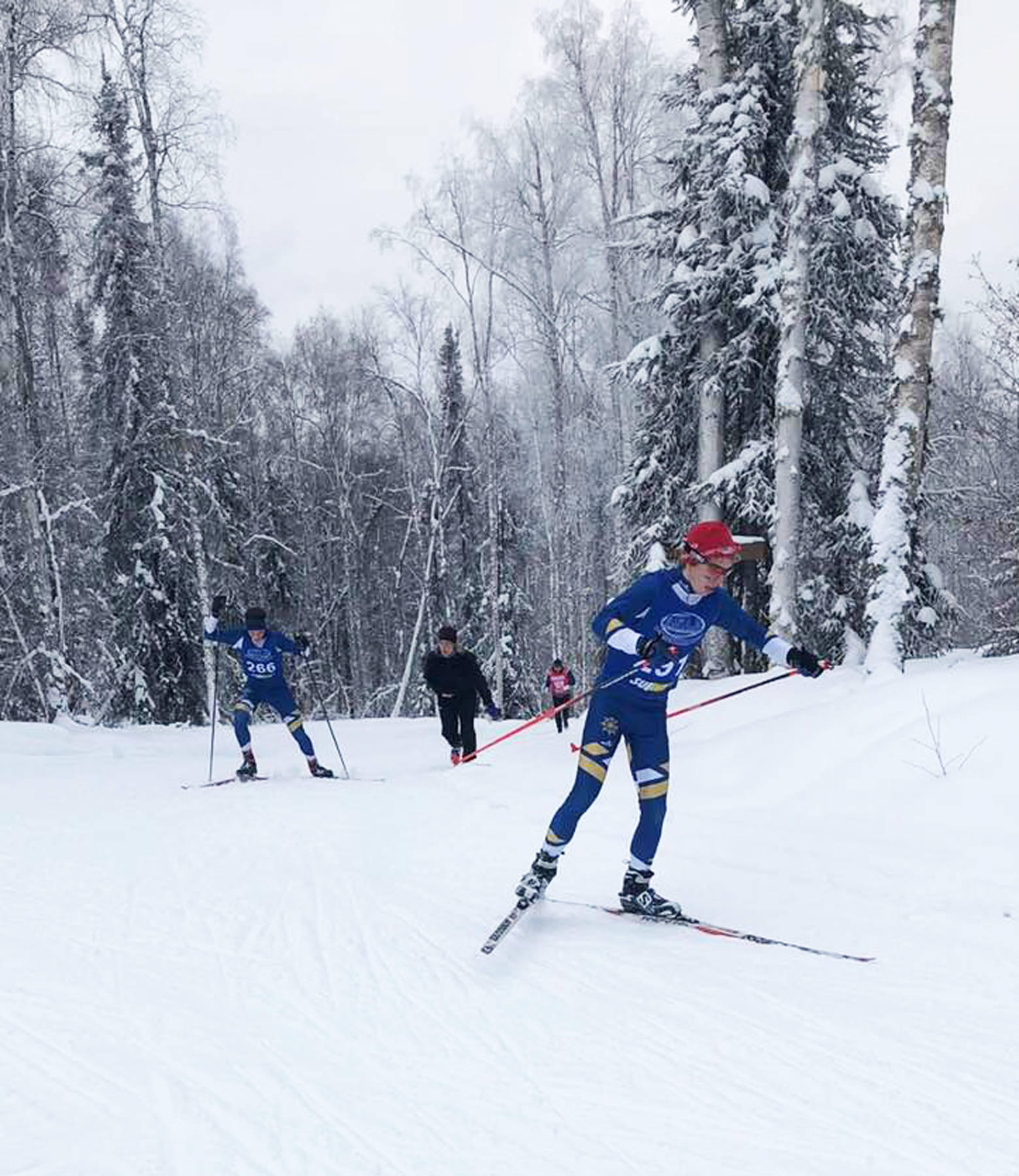 Homer’s Jacob Davis skis during the ASAA First National Bank Alaska Nordic Ski Championships, held Friday and Saturday, Feb. 23-24 at the Birch Hill ski area in Fairbanks. (Photo by Jana Davis)