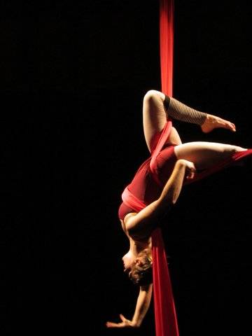 A dancer performs an aerial silk piece in “Moving Metaphors,” a performance at 7 p.m. Friday and Saturday at the Mariner Theatre. (Photo provided)