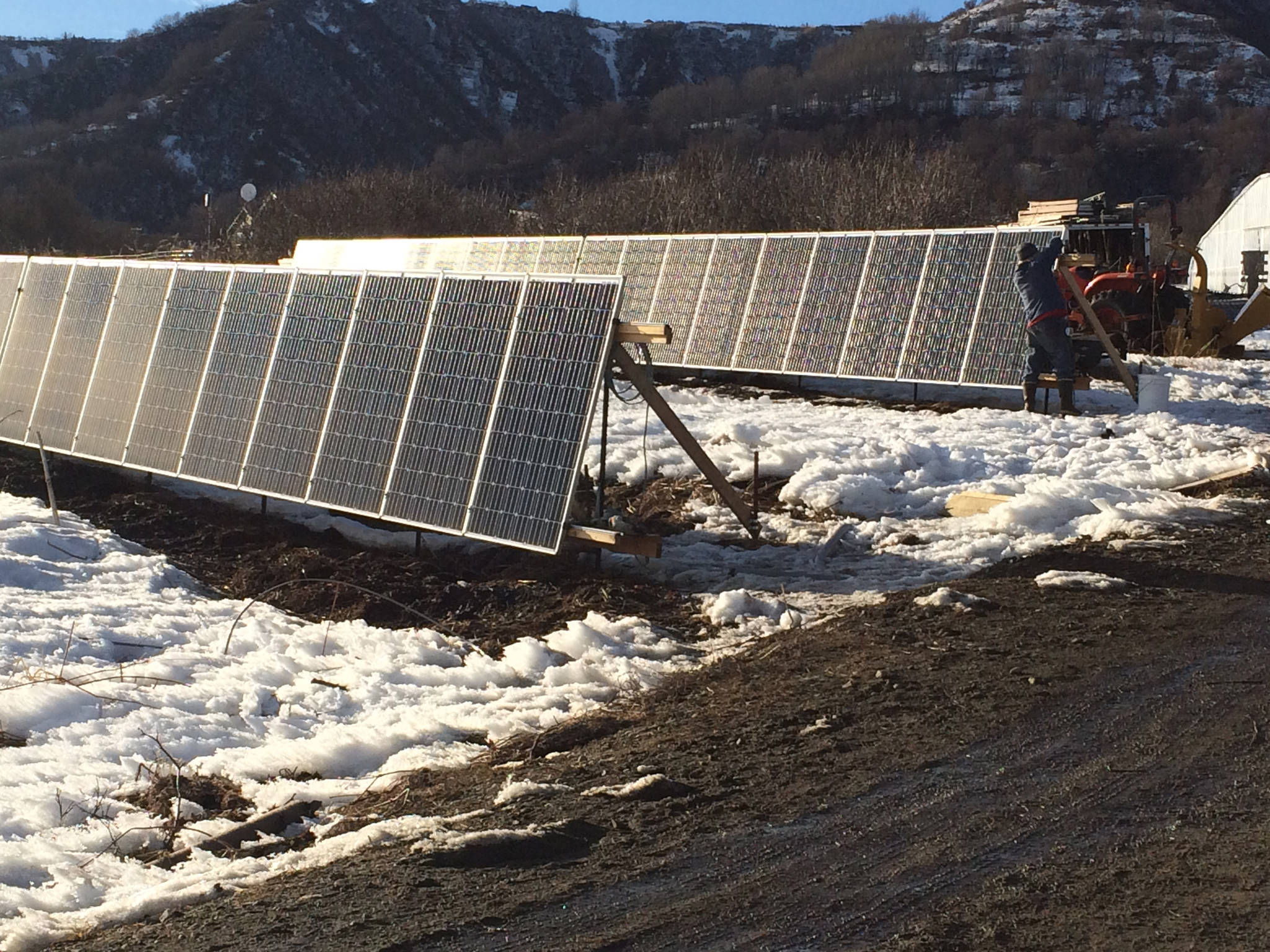 Oceanside Farms in Homer installed a 10,000-watt solar panel system to power its high tunnels and other facilities. (Photo provided)