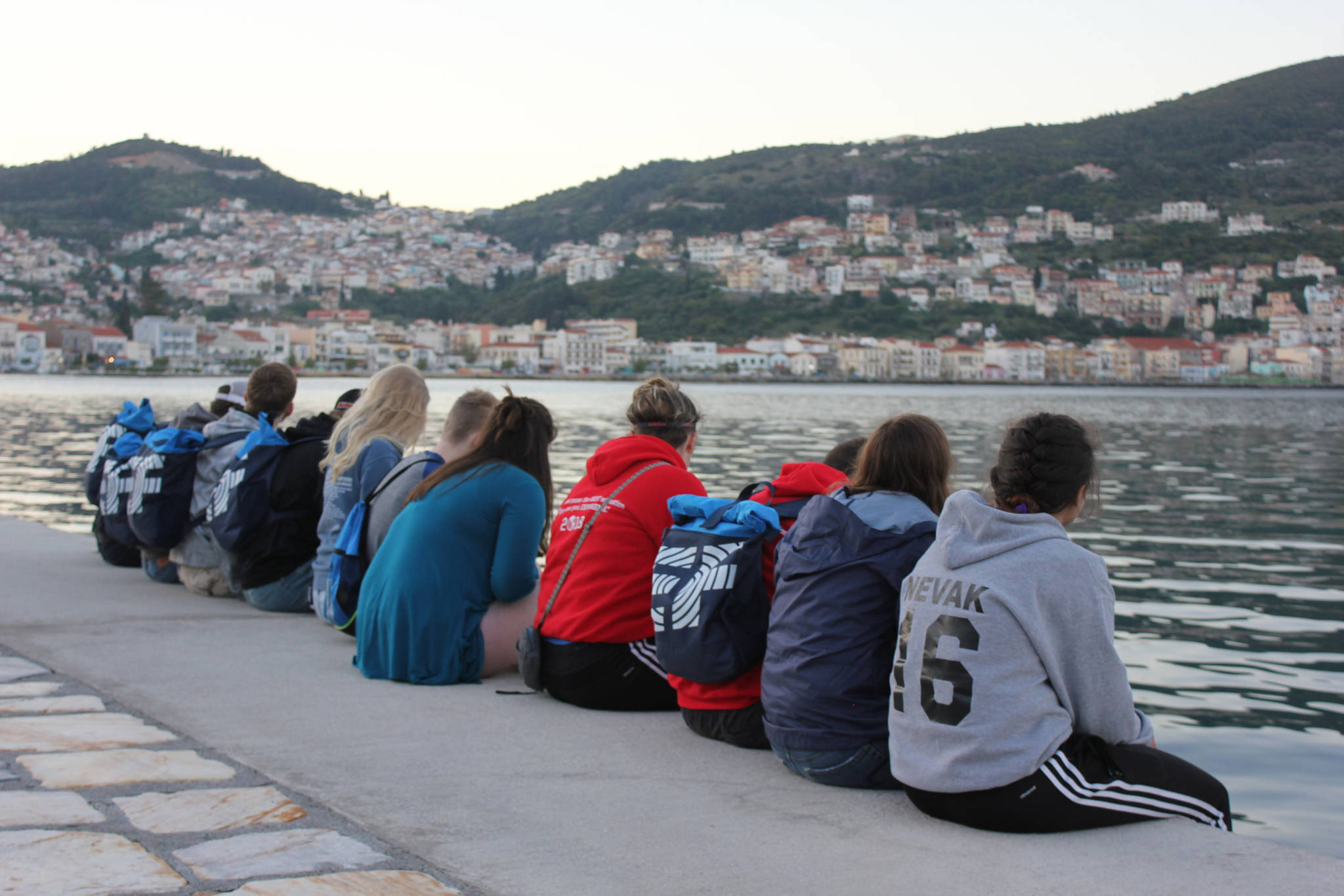 Students from Michigan and Homer look out over the water during their recent trip to Greece in April. (Photo provided)