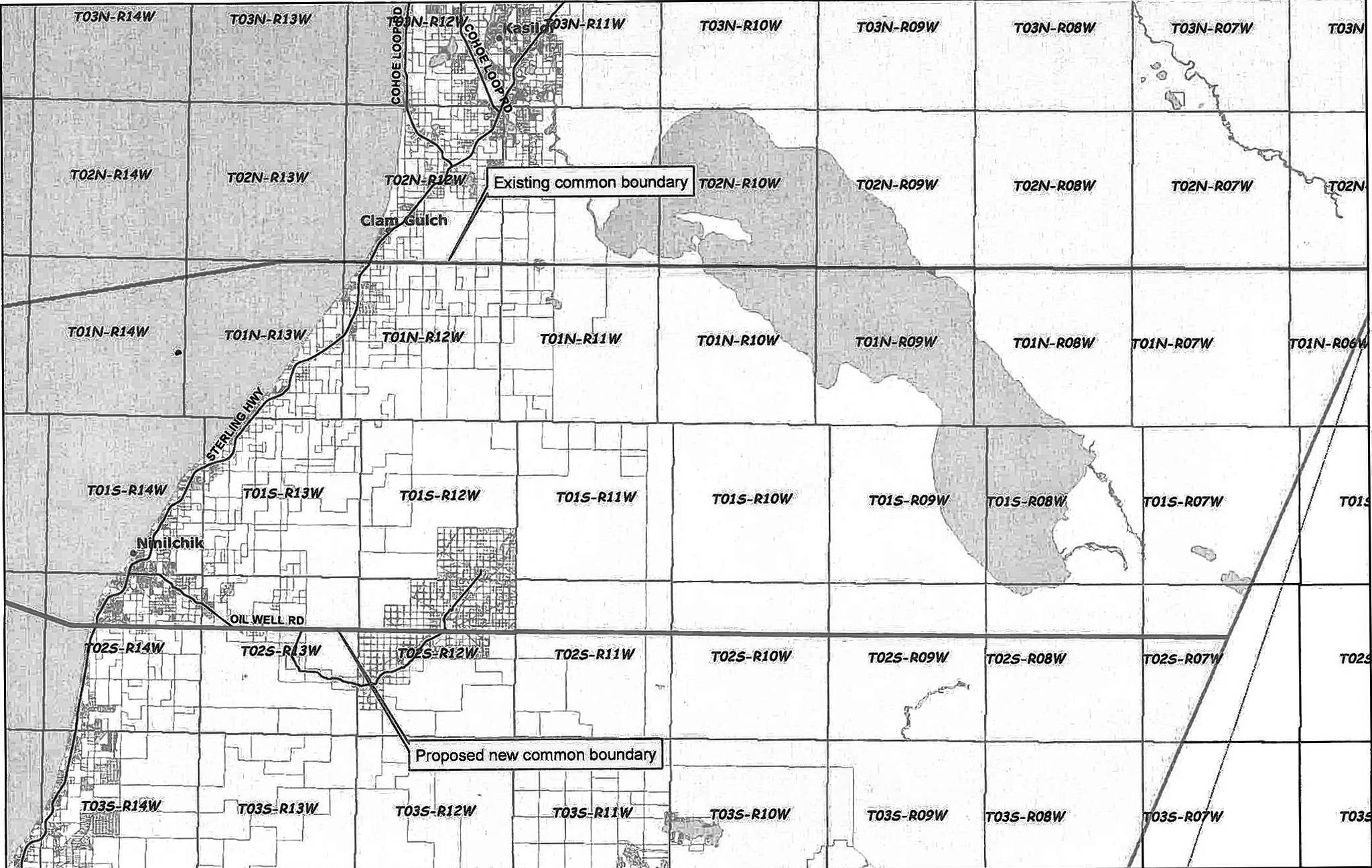 Map by Kenai Peninsula Borough This map shows the proposed boundary change of the Central Peninsula Hospital Service Area from the Clam Gulch Tower north to Oil Well Road south.