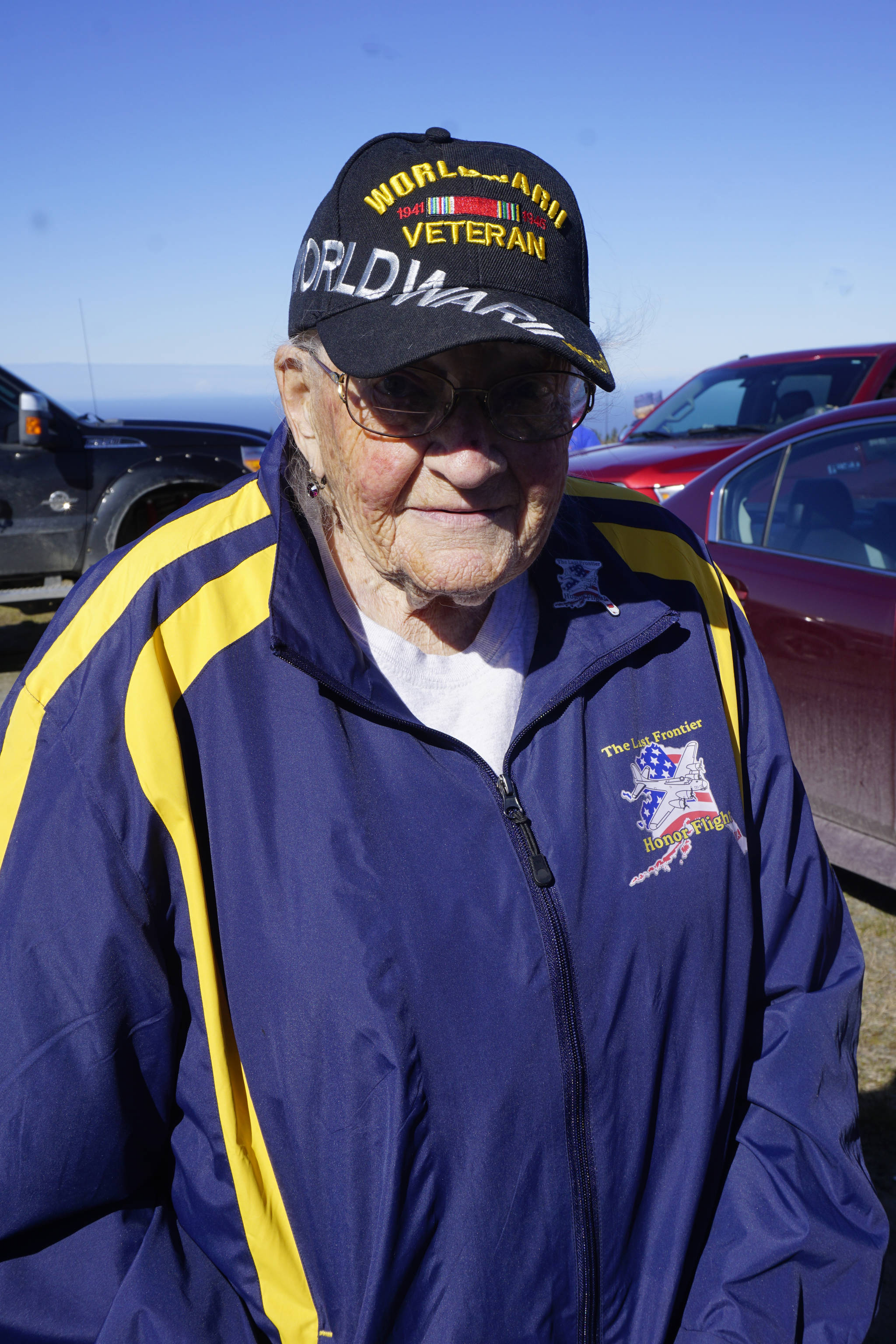 Dottie Holten attends Memorial Da ceremonies on May 28, 2018, at Hickerson Memorial Cemetery, Homer. Holten, 95, was in the U.S. Coast Guard. (Photo by Michael Armstrong / Homer News)