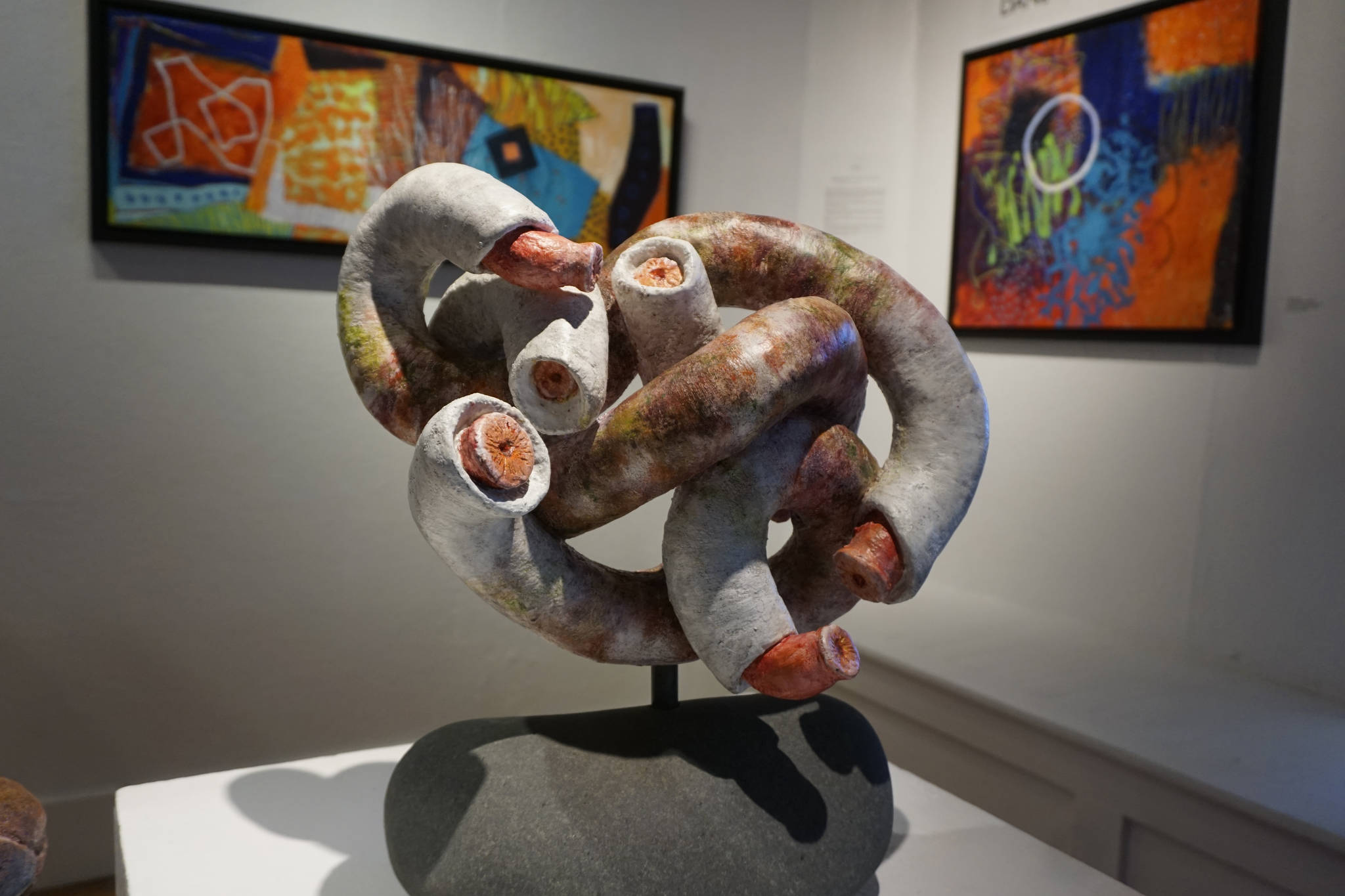 Photo by Michael Armstrong/Homer News Melisse Reichman’s sculpture of sea worms, pictured here Friday, June 1, is one of her sculptures depicting Kachemak Bay marine life examined at a large scale. Her show is on display with paintings by Graham Dane at Bunnell Street Arts Center through June.