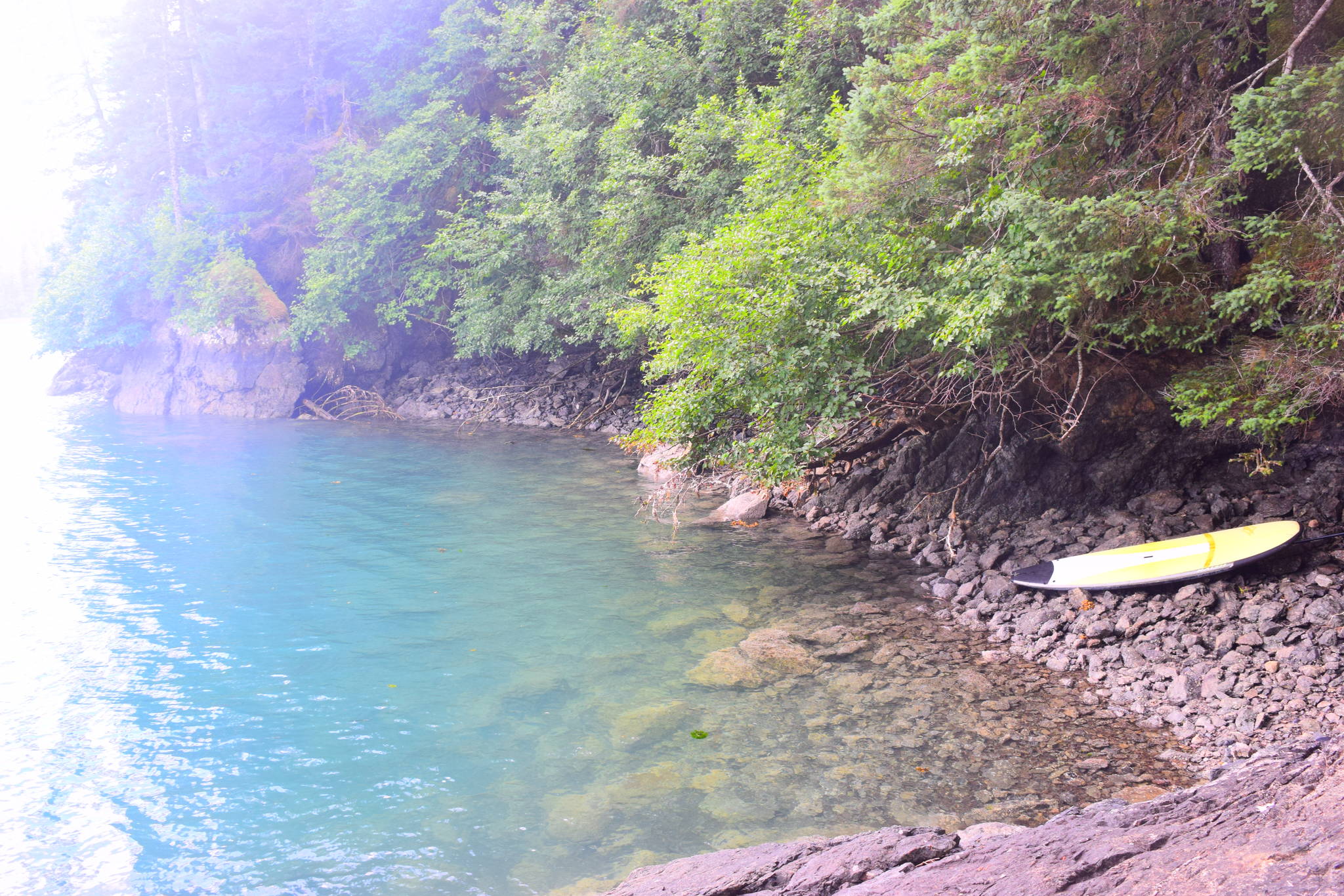 The private rocky cove adjacent to Tutka Yurt 2 is a perfect spot to paddleboard (Photo by Jennifer Tarnacki)