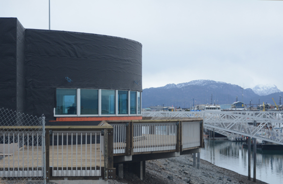 The new Harbormaster’s Office includes a wrap-around deck that offers a view of the harbor and the Kenai Mountains.-Photo by Michael Armstrong, Homer News
