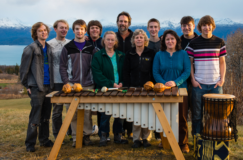 Homer’s Williwaw Marimba group poses for a photo. From left are Jonas Noomah, Axel Gillam, Patrick Latimer, Paul Trowbridge, Janette Latimer, Kirk Olsen, Lisa Olsen, Brandon Beachy, Karin Sonnen, Drew Turner and JJ Sonnen. Saturday will be the group’s final Marimba Madness performance as six members will graduate from high school this spring.